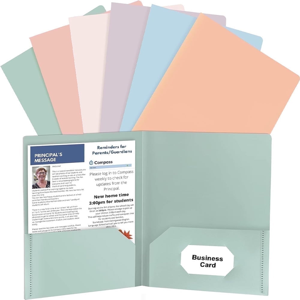 12 Pack Pocket Folders Plastic,6 Assorted Pastel Colors Heavy-Duty Plastic Folders with 2 Pockets, Letter Size Paper File Folders for Home, Office