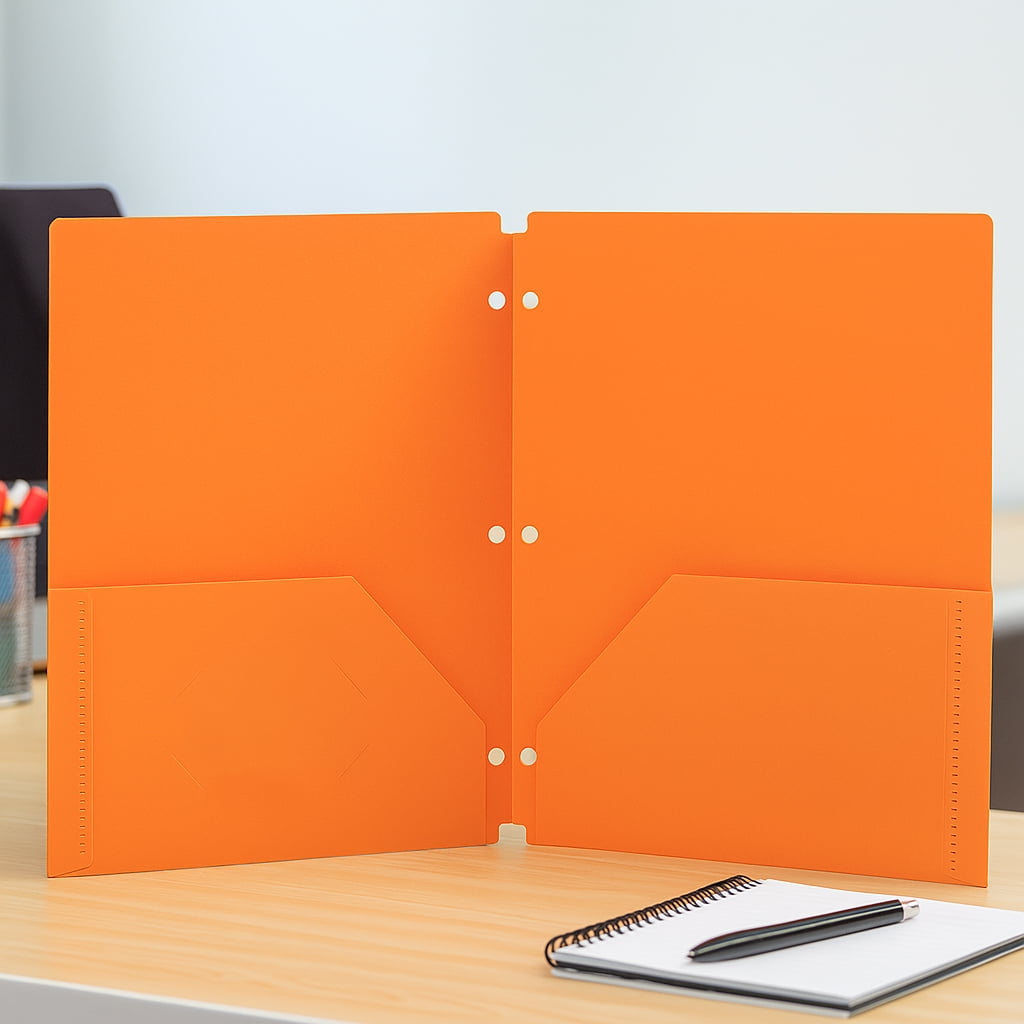 7 Colorful Plastic Folders with 2 Pockets and 3 Holes  – Two Pocket Folder Set for School, Binder Use – With Card Slot, Durable Poly Material