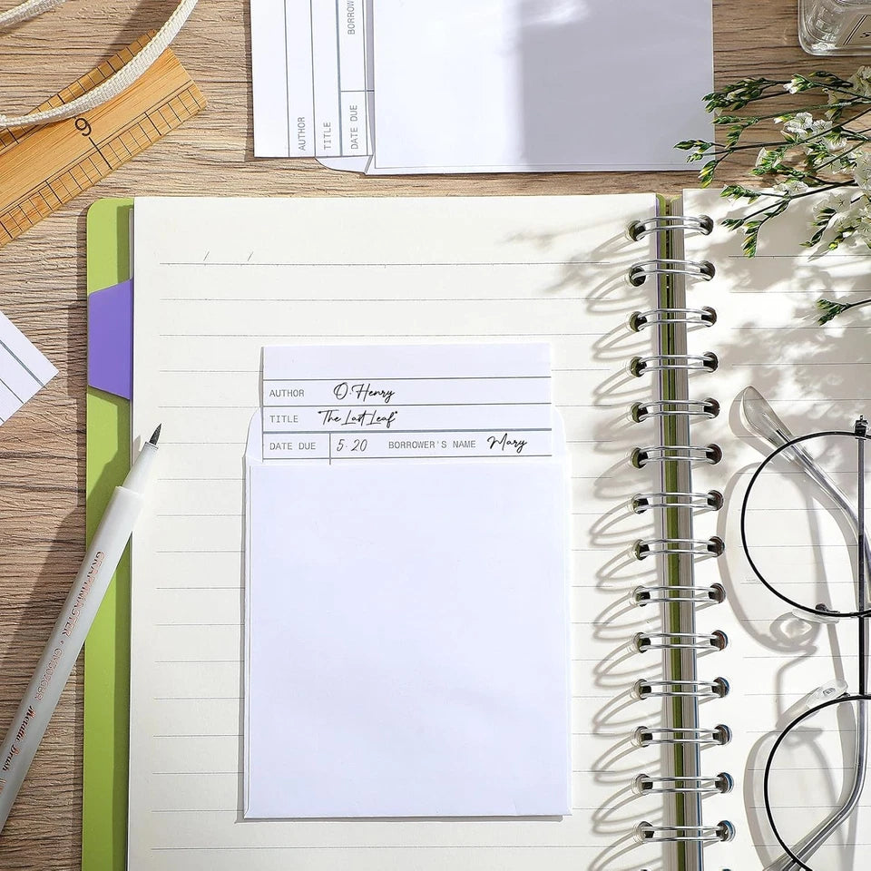 50 Pack Self Adhesive Library Pockets With Cards For Office Organization