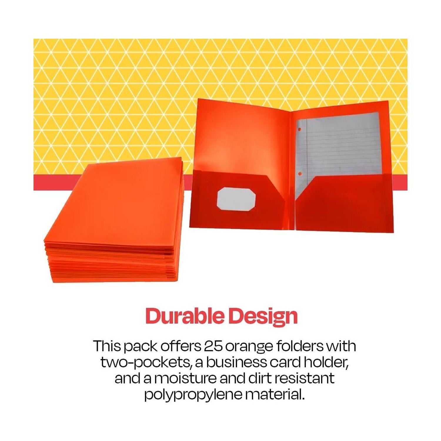 2-Pocket Poly Folders, Orange, Pack of 25