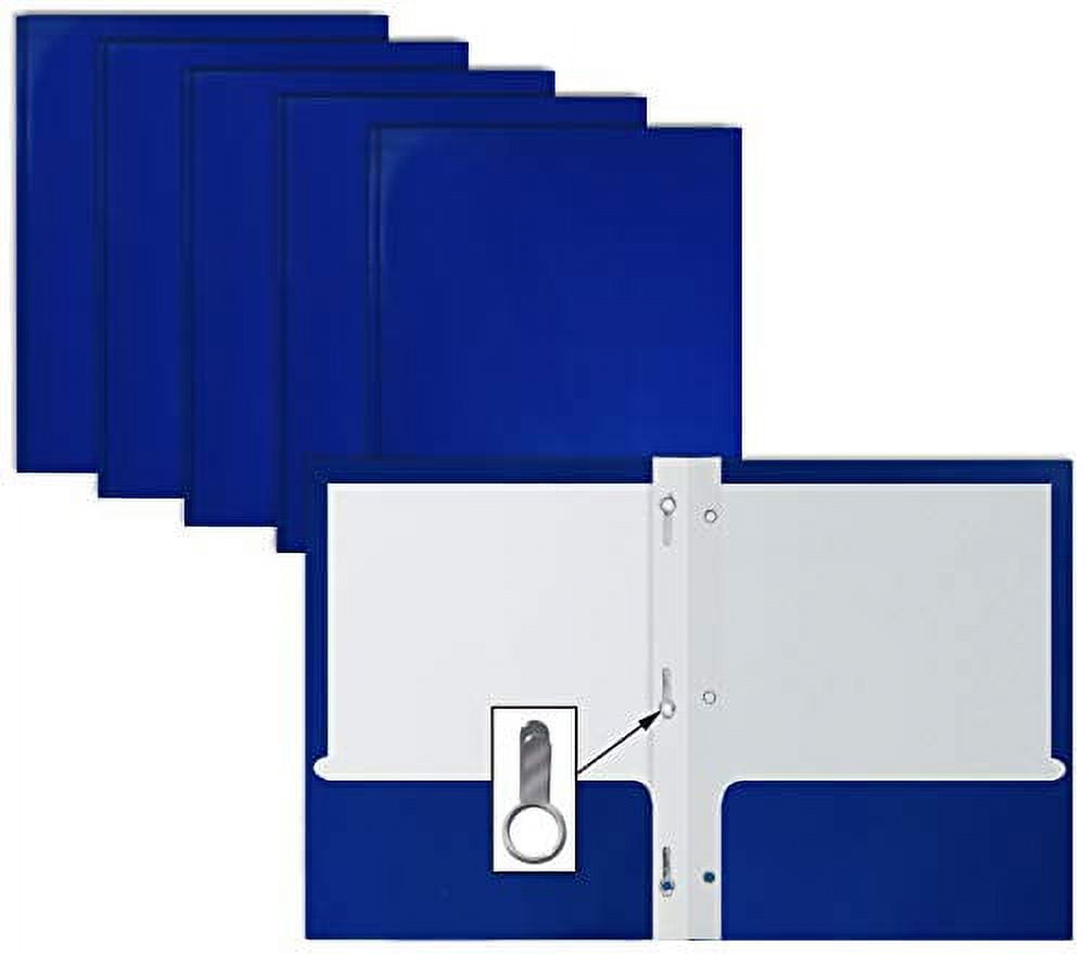 2 Pocket Glossy Blue Paper Folders with Prongs, 25 Pack, by Better Office Products, Letter Size, High Gloss Blue Paper Portfolios with 3 Metal Prong Fasteners, Box of 25 Glossy Blue Folders