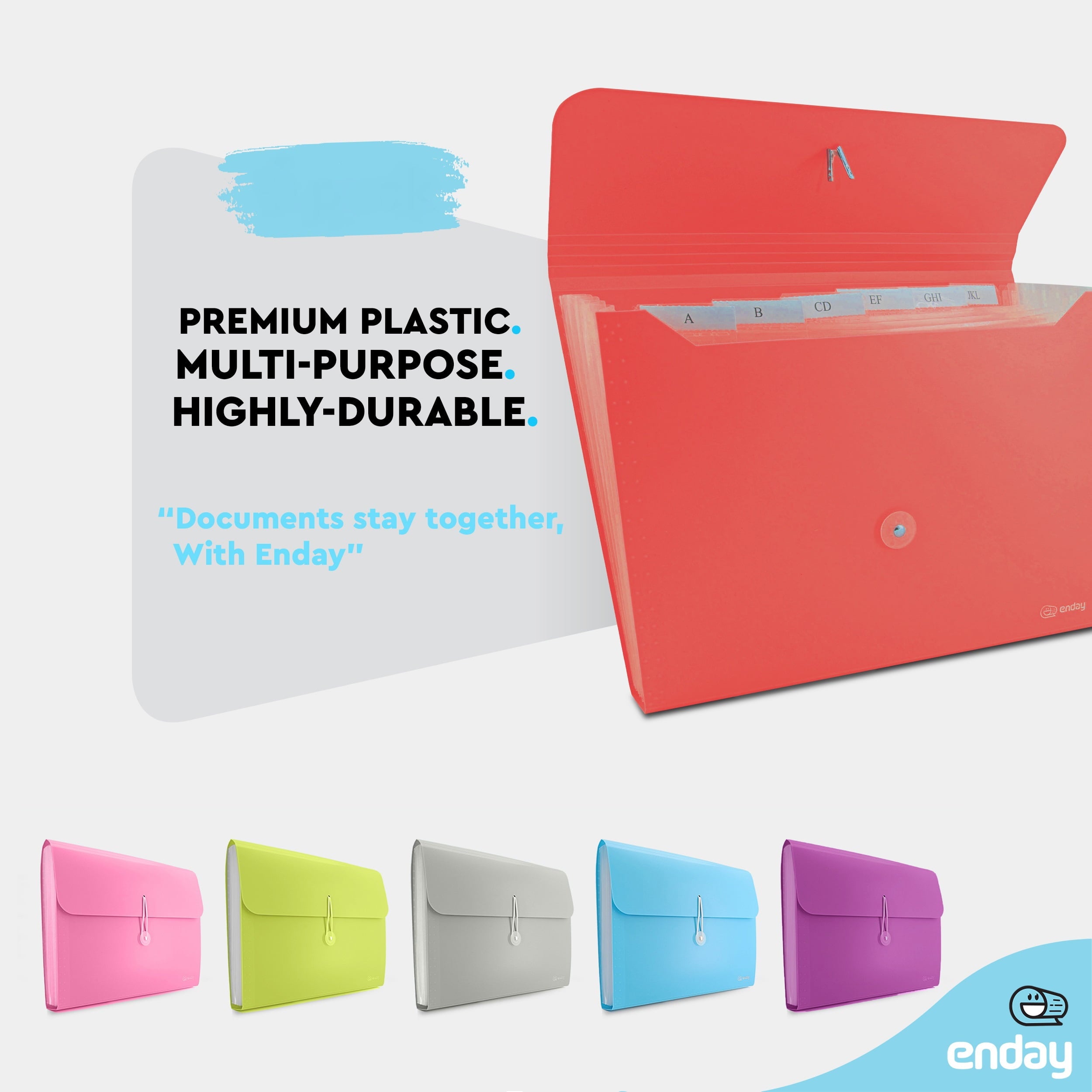 Accordian File Organizer, 7 Pocket Expanding File & Cover Folder with Labels, Plastic Portable Desktop Supplies Letter A4 Paper in Red and Grey (2 Pack) – by Enday