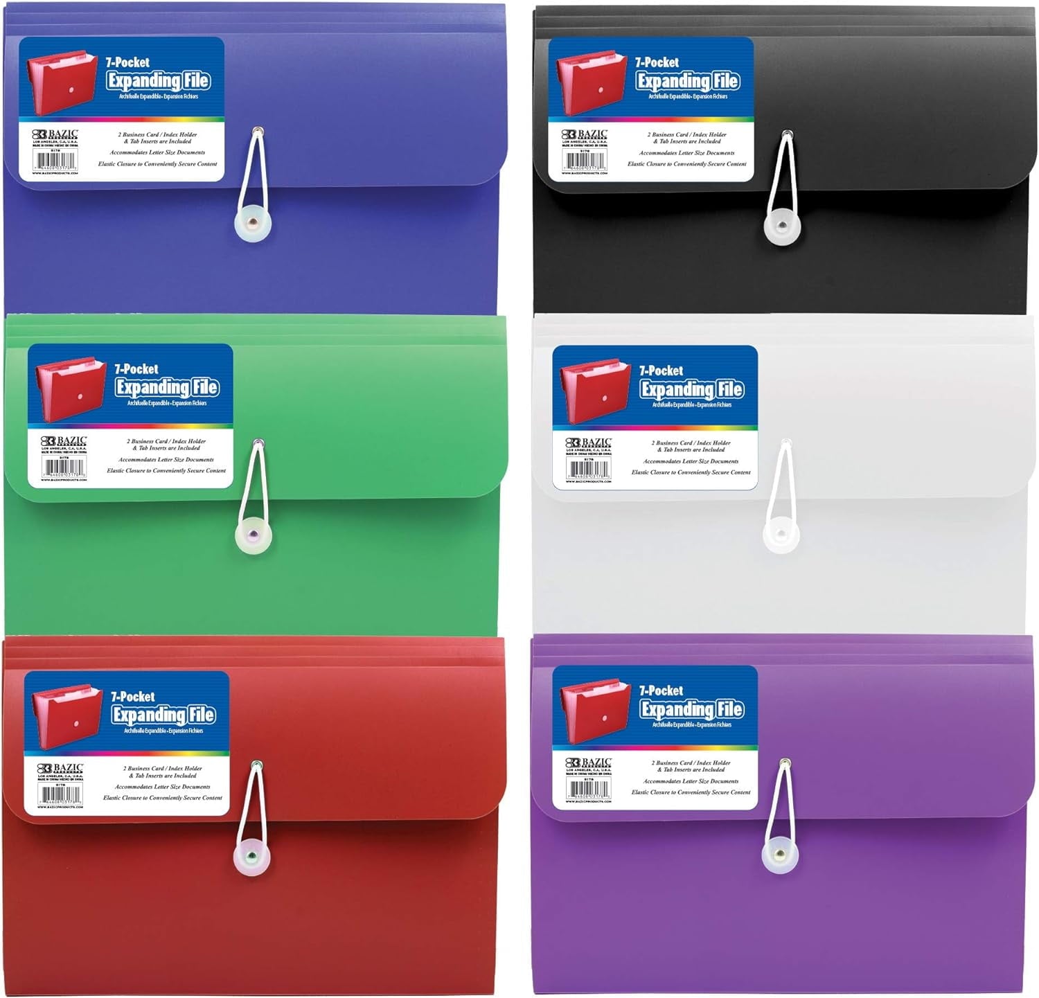 BAZIC Expanding File Folder 7 Pockets w/A-Z Tab Monthly Tabs, Letter Size Plastic File Pocket Folders, Office Paper Documents Organizer, 12-Pack
