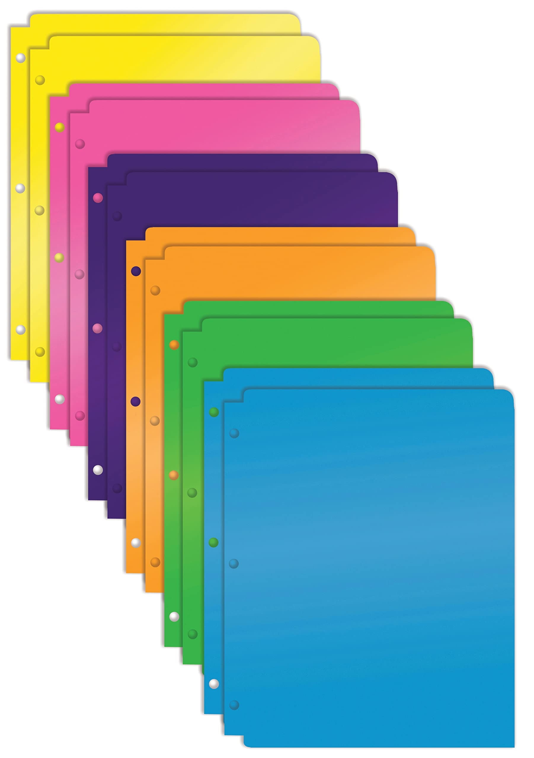 3 Hole Punch Pocket Folders, Heavyweight Plastic 2 Pocket Folders, Bulk Pack, Assorted Bright Neon Colors, Letter Size, with Business Card Slot, by Better Office Products (6 Pack)