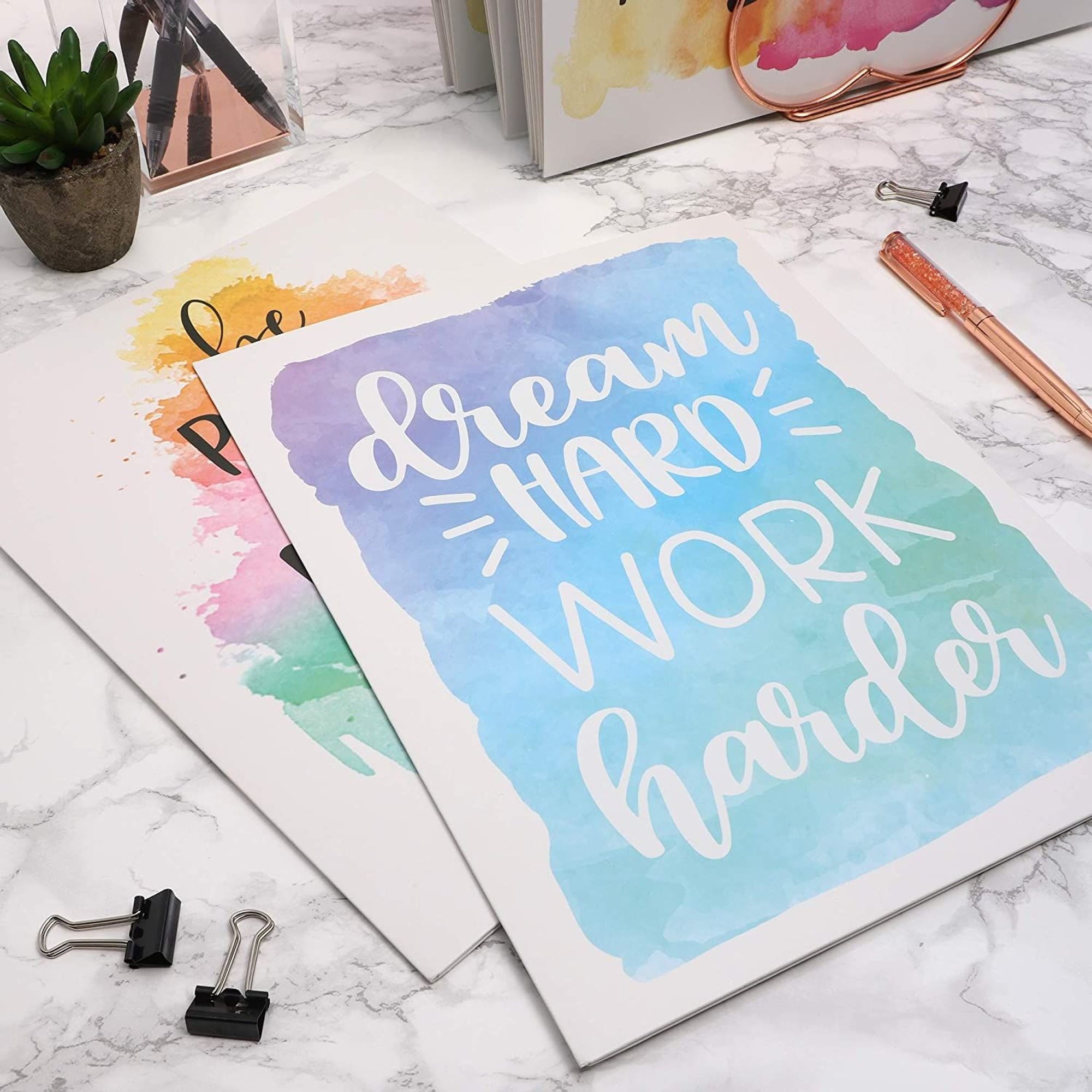 12 Pack Inspirational 2 Pocket Folders Decorative, Letter Size for School, Office (Cute Watercolor Designs, 9.2 x 12 In)