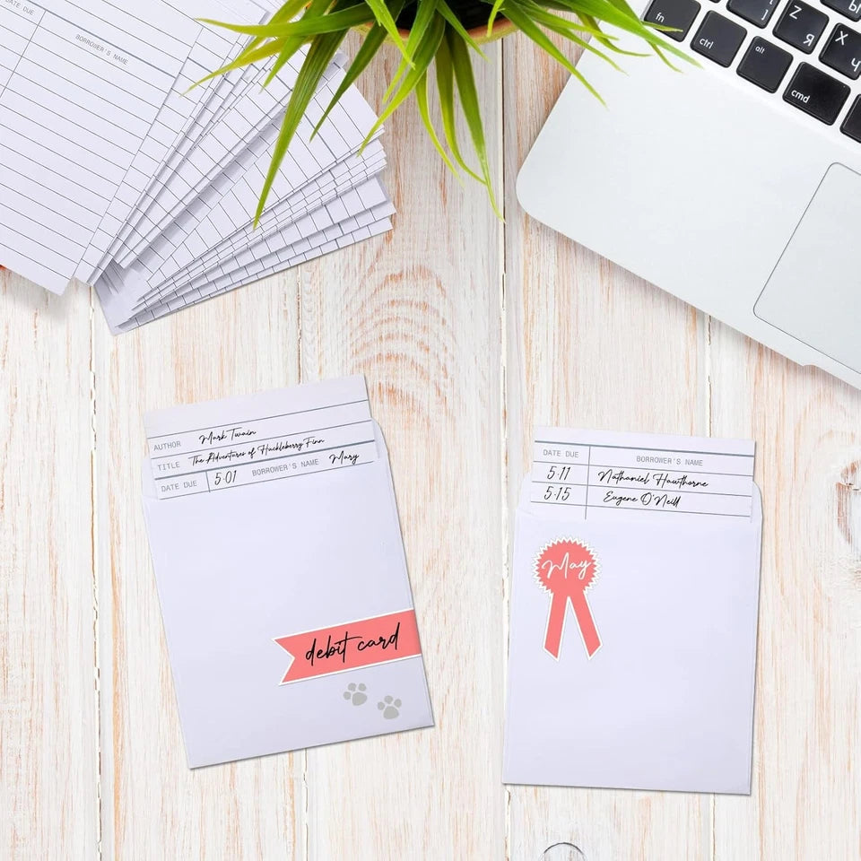 50 Pack Self Adhesive Library Pockets With Cards For Office Organization