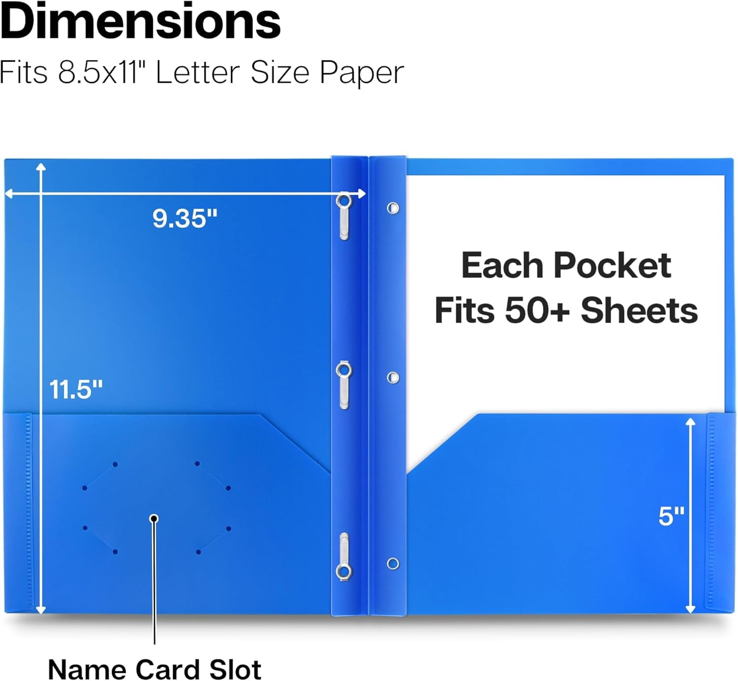 6 Pack Plastic Folders with Pockets and Prongs, 2 Pocket 3-Clasp Folders, Tear-Resistant, Long Lasting Acid-Free Poly, Use for School Office Home Business