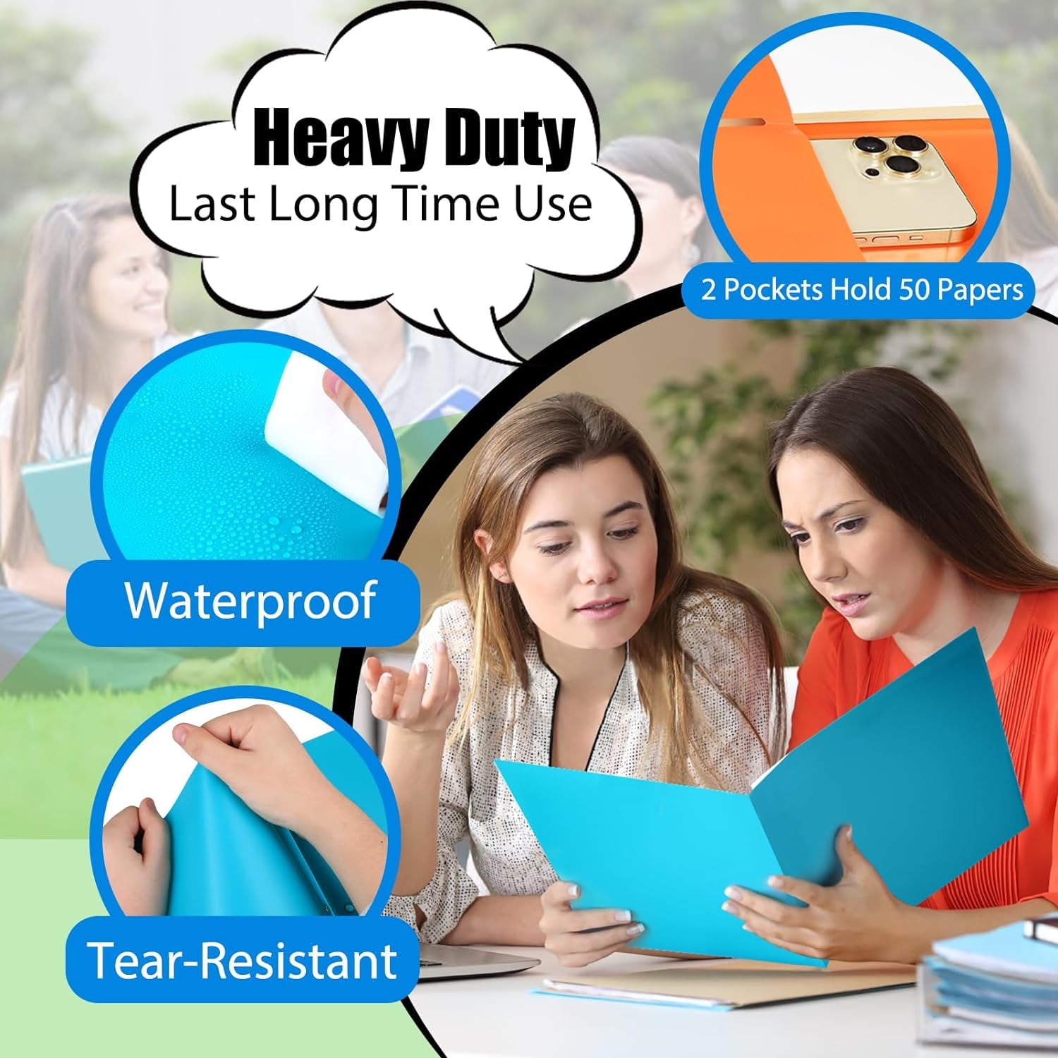 5 Pack Multicolor Plastic Folders Heavy Duty Assorted Pocket Folders