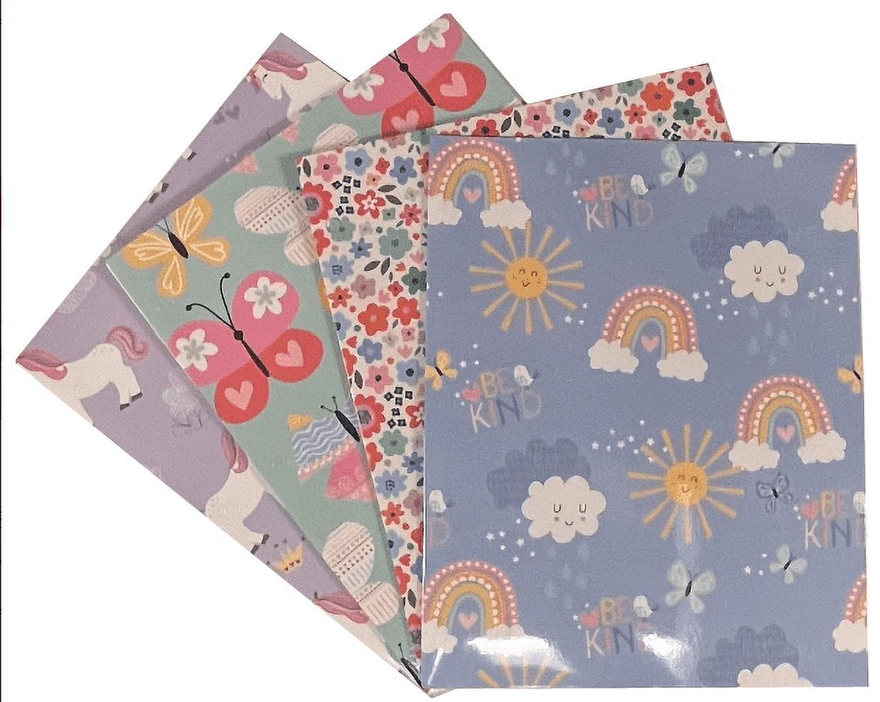 Back to School 2 Pocket Folders Portfolios Designs include Unicorns, Rainbows, Butterflies and Flowers  Set of 4 Elementary Grade School