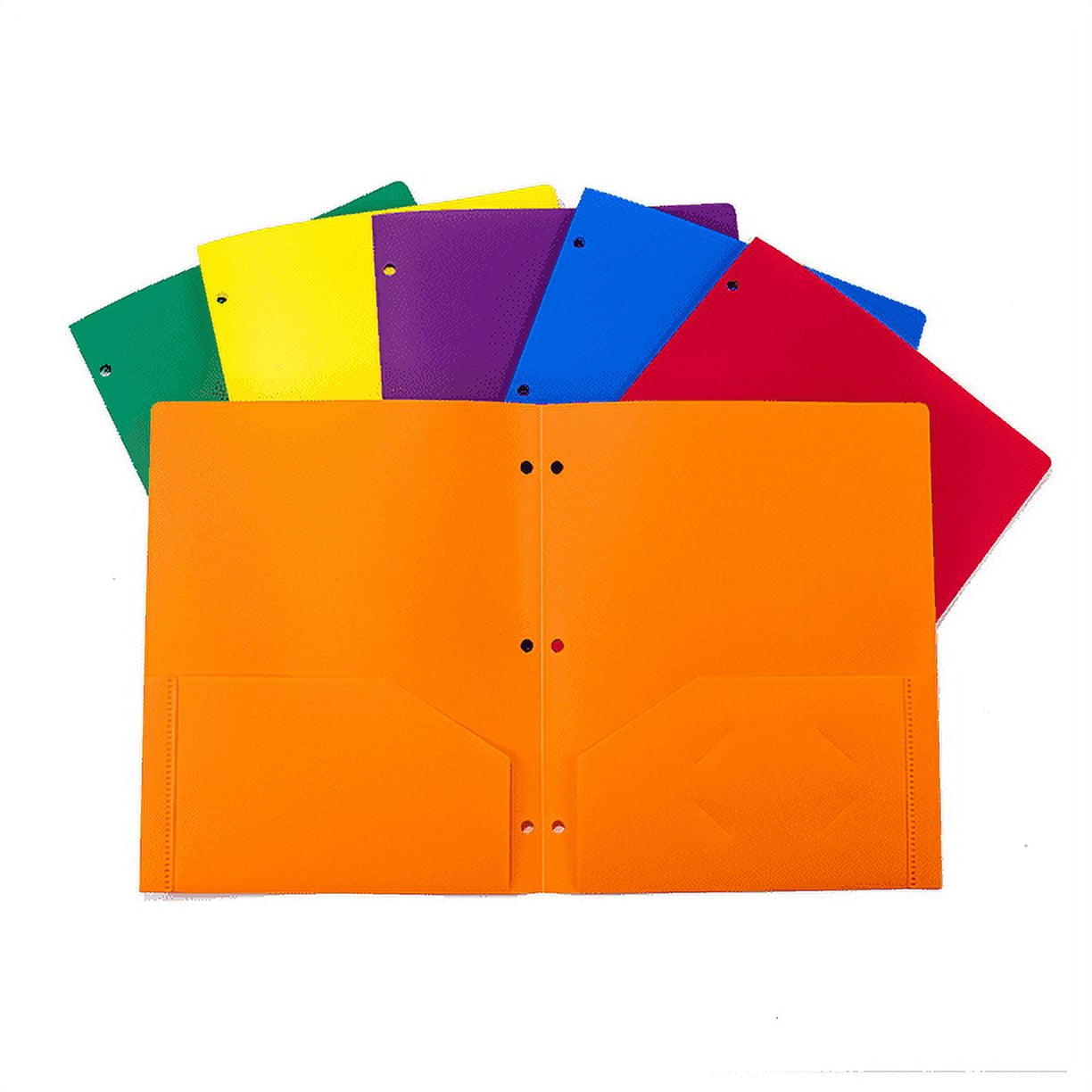 3 Hole Punch Pocket Folders,with Heavy Duty Plastic 2 Pockets Folders,Assorted Primary Colors - 6/Pack.