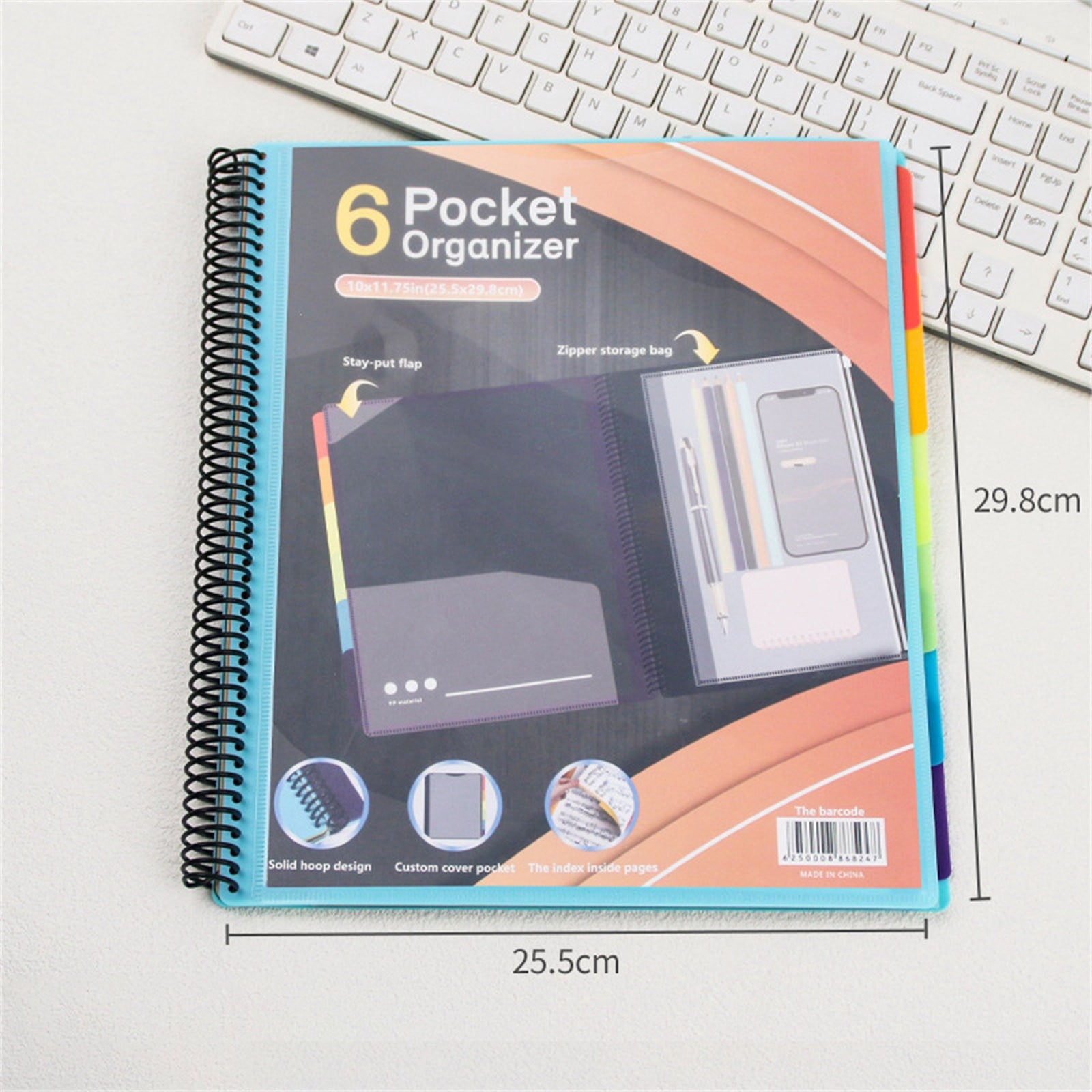 witspace 6/12 Pocket Poly Project Organizer, Round Tab Binder Organizer Spiral Project Folder Multi Pocket Folder Binder with Pockets Letter Size, Back Cover Utility Pouch, School Supplies