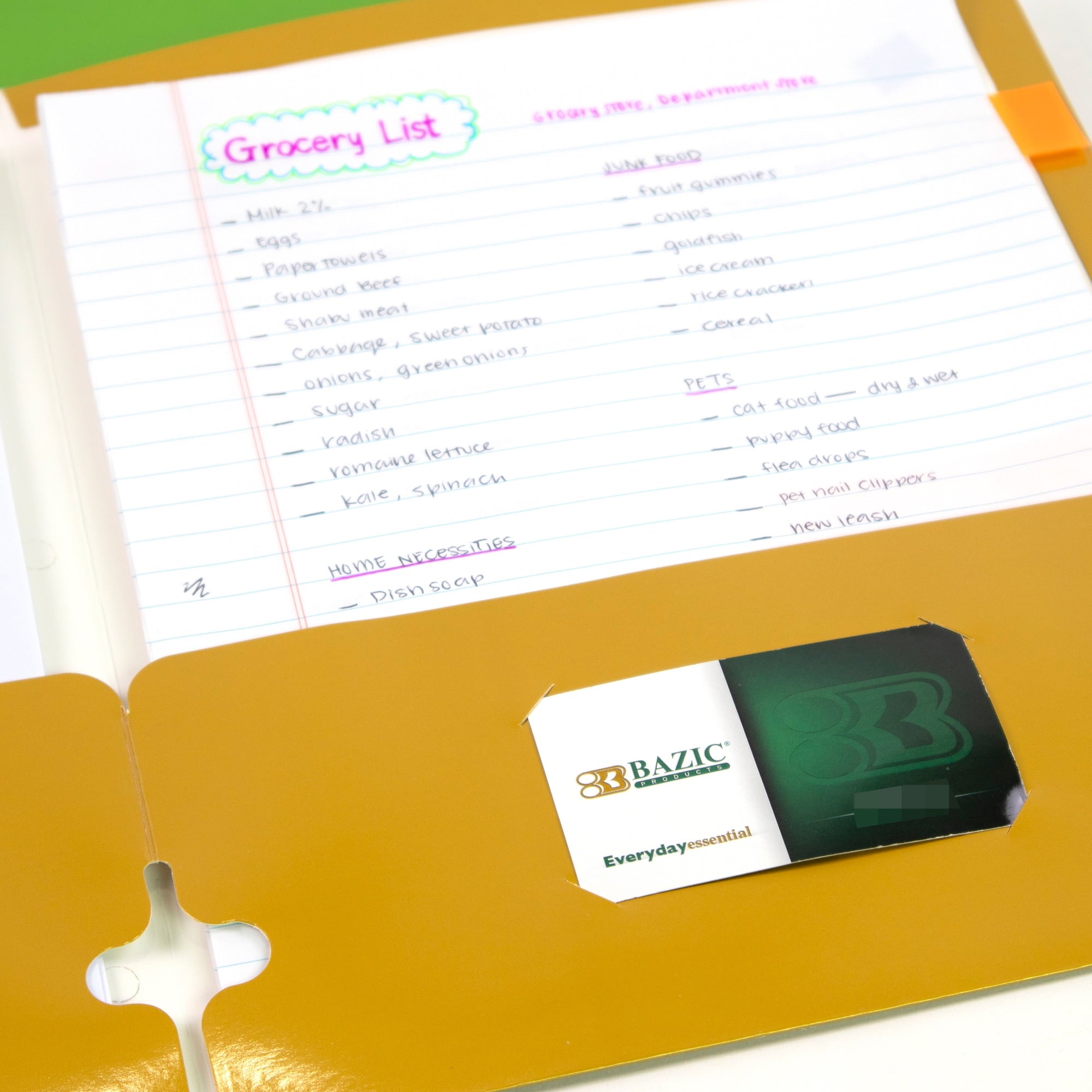 BAZIC 2 Pockets Paper Folder, Metallic Laminated Portfolio 3 Hole, 8-Pack