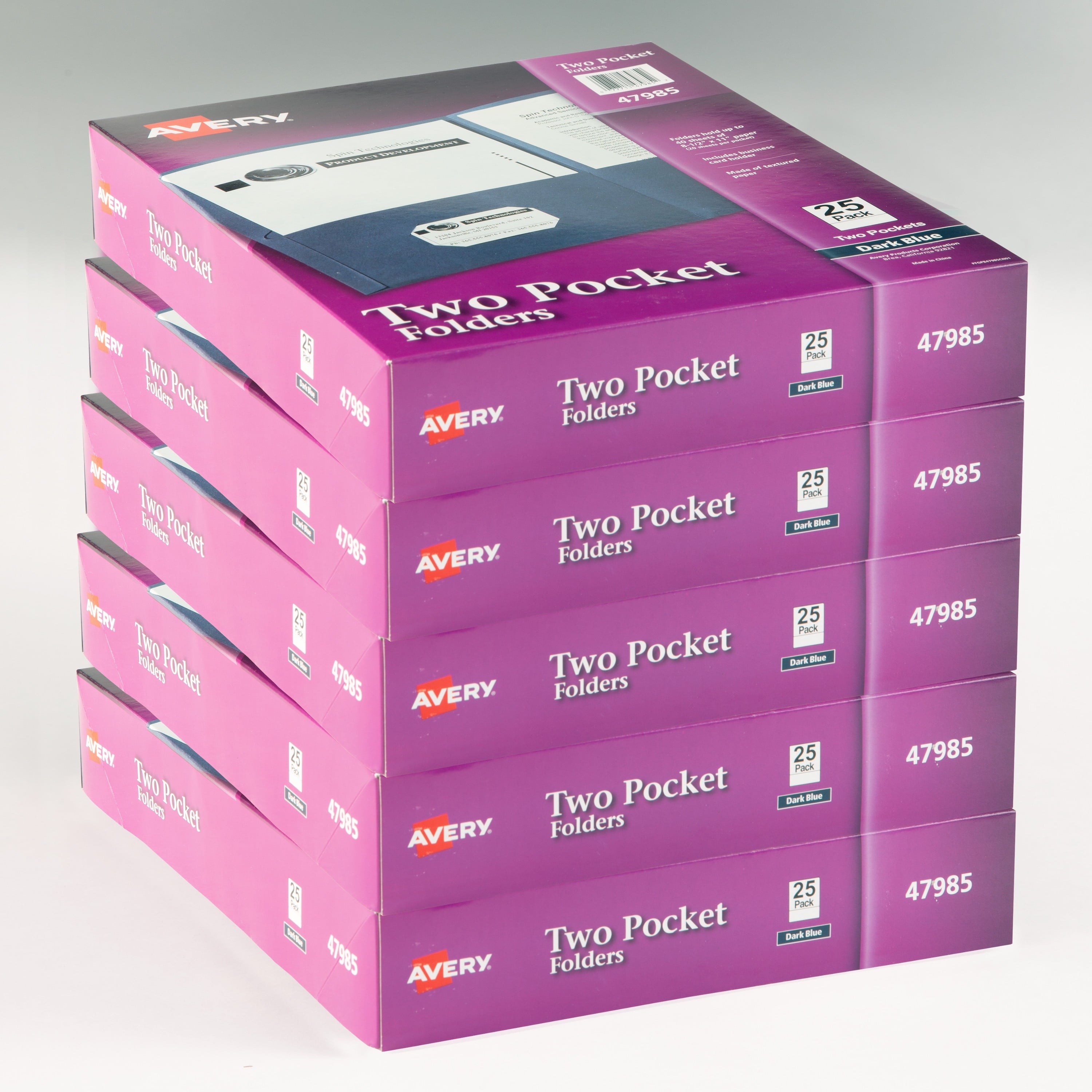 Avery Two Pocket Folders, Holds up to 40 Sheets, 25 Dark Blue Folders (47985) - 5 Pack