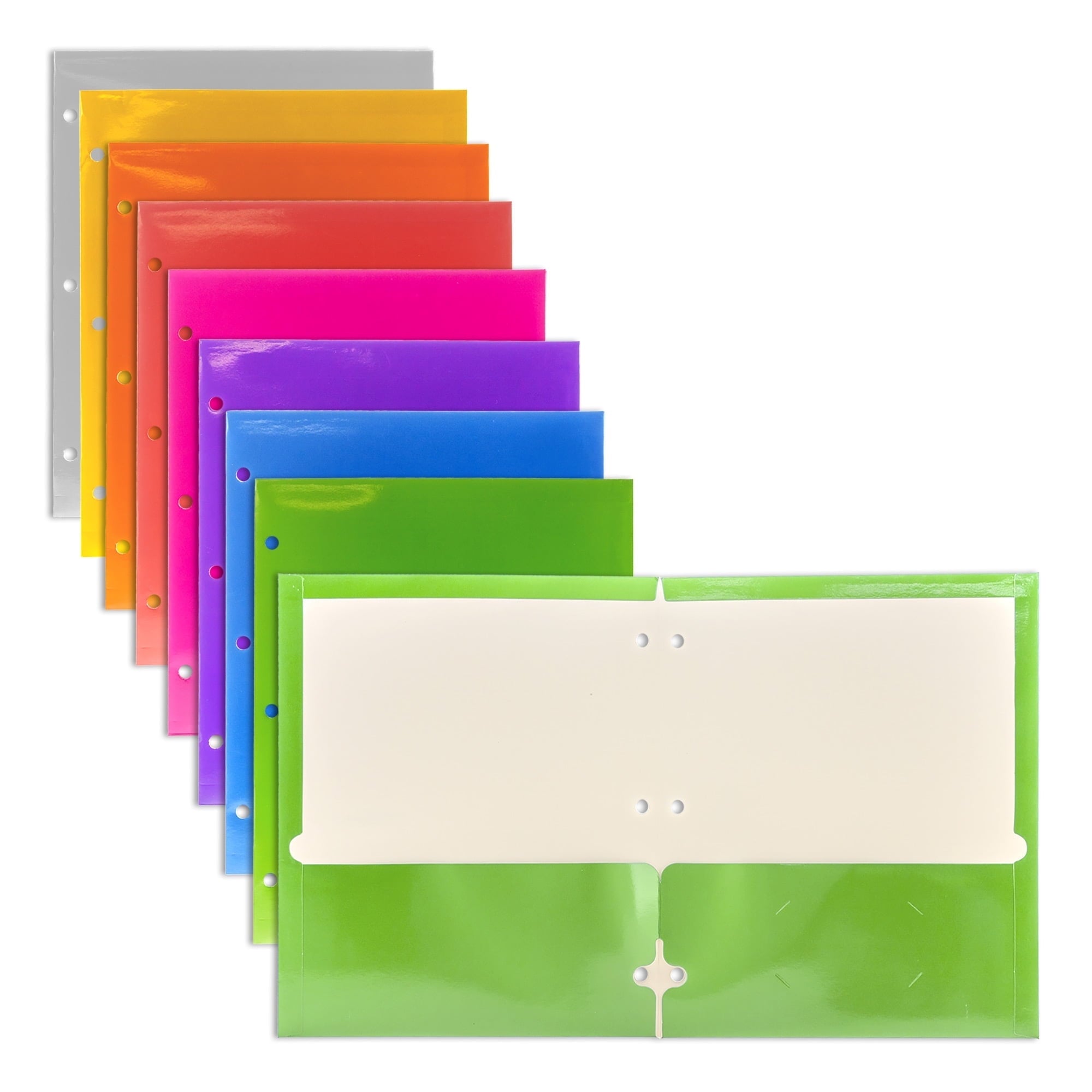 BAZIC 2 Pockets Paper Folder, Metallic Laminated Portfolio 3 Hole, 8-Pack