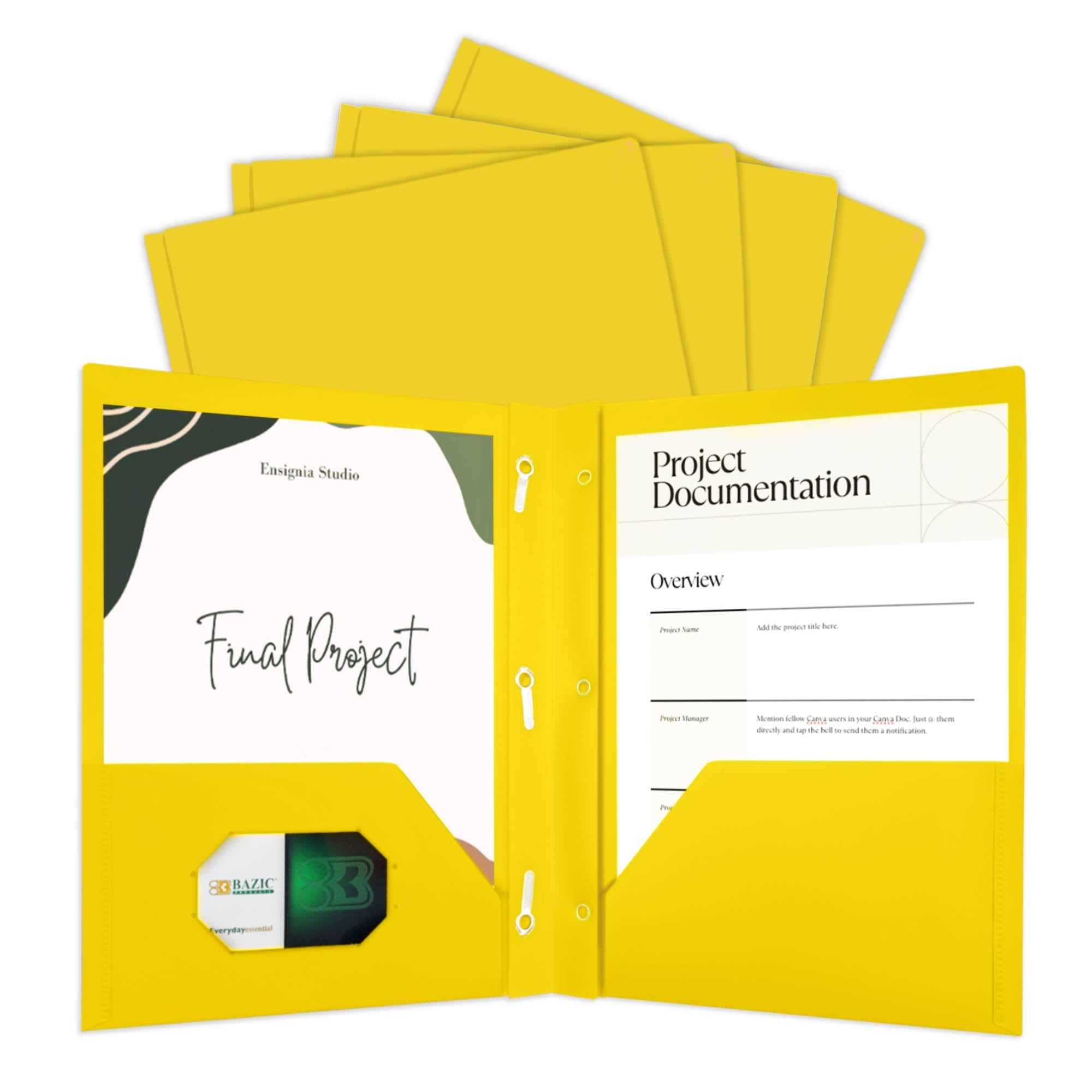 BAZIC 2 Pockets Poly Folder, 3 Prong Fastener Clip, Blue Color, 5-Pack