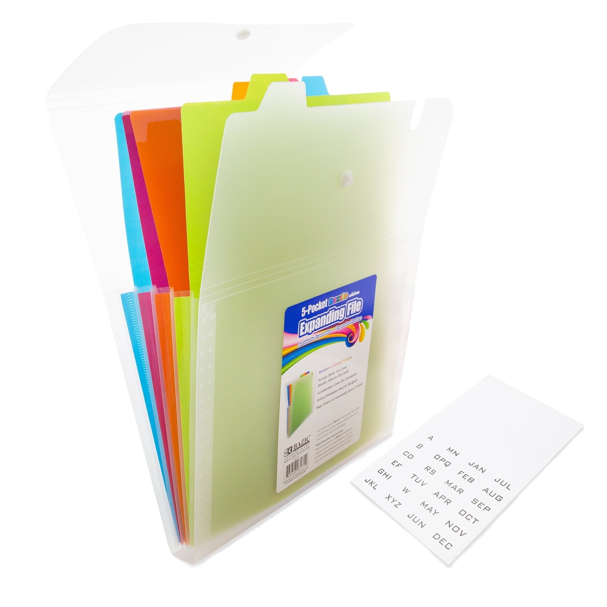 BAZIC Expanding File Folder 5 Pockets w/ Tab, Letter Size Plastic File Pocket Folders, 1-Pack