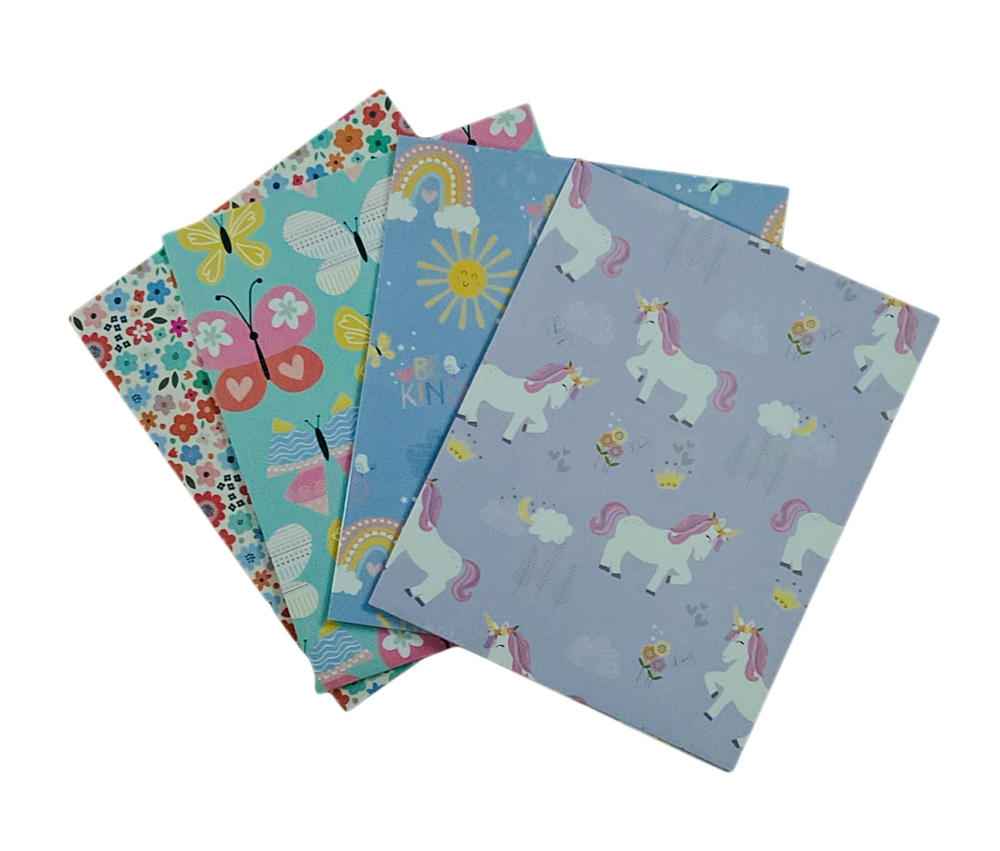 Back to School 2 Pocket Folders Portfolios Designs include Unicorns, Rainbows, Butterflies and Flowers  Set of 4 Elementary Grade School