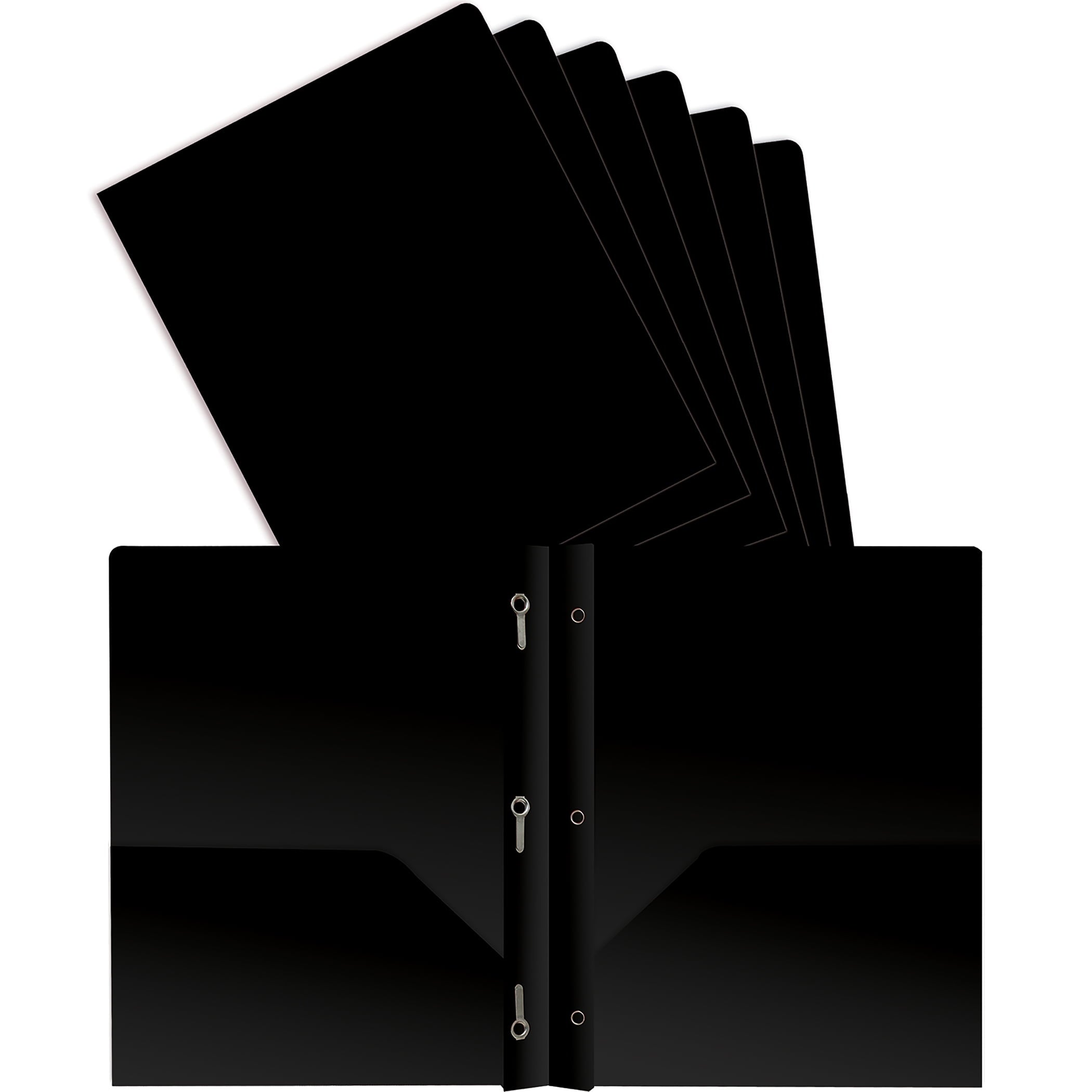 Better Office Products Black Plastic 2 Pocket Folders with Prongs, Heavyweight, Letter Size Poly Folders, 24 Pack, with 3 Metal Prongs Fastener Clips, Black