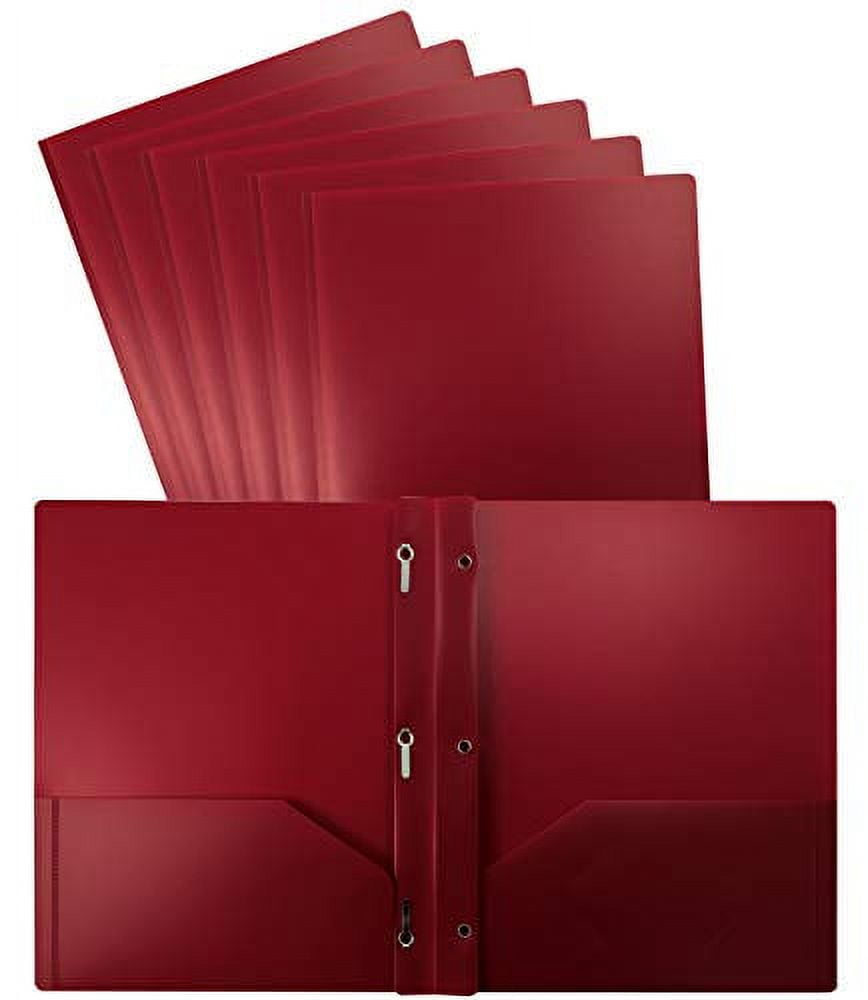 Better Office Products Burgundy Plastic 2 Pocket Folders with Prongs, 24 Pack, Heavyweight, Letter Size Poly Folders with 3 Metal Prongs Fastener Clips, Burgundy Red