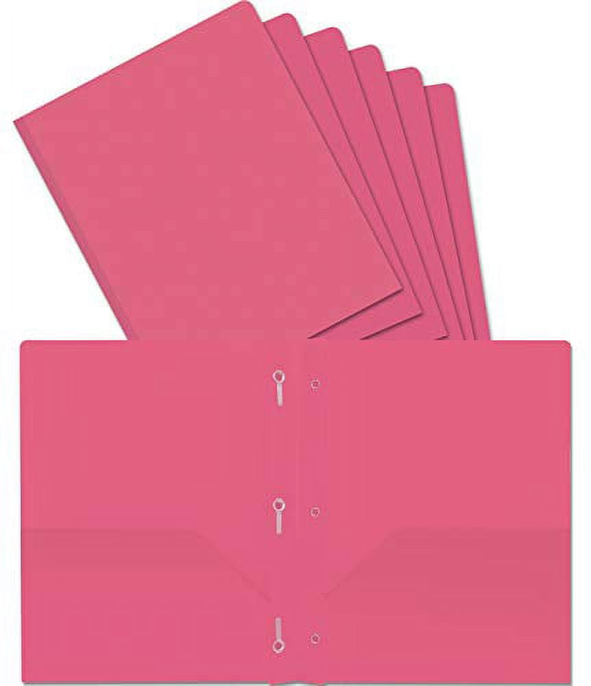 Better Office Products Pink Plastic 2 Pocket Folders with Prongs, Heavyweight, Letter Size Poly Folders, 24 Pack, with 3 Metal Prongs Fastener Clips, Pink