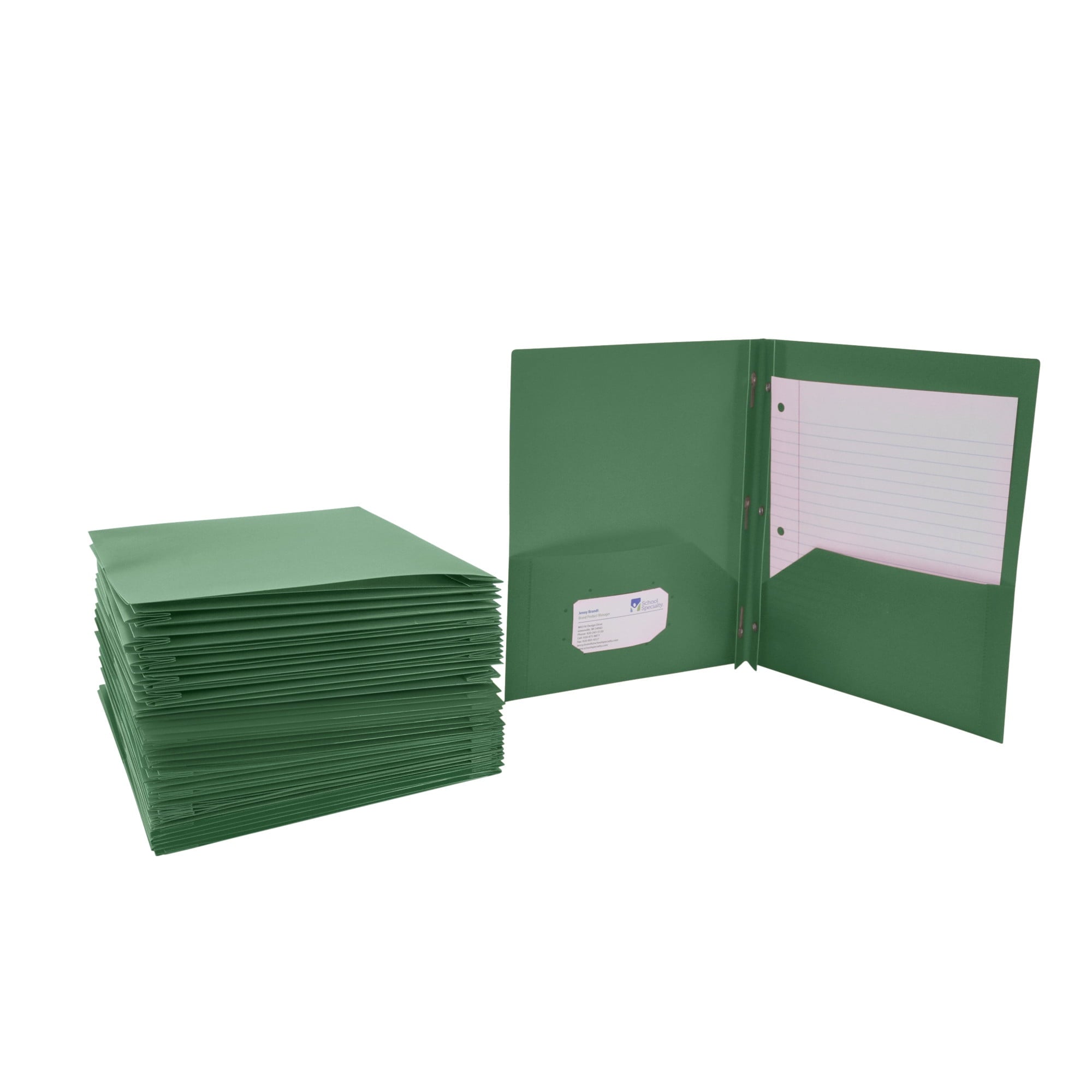 2-Pocket Poly Folders with Fasteners, Green, Pack of 25