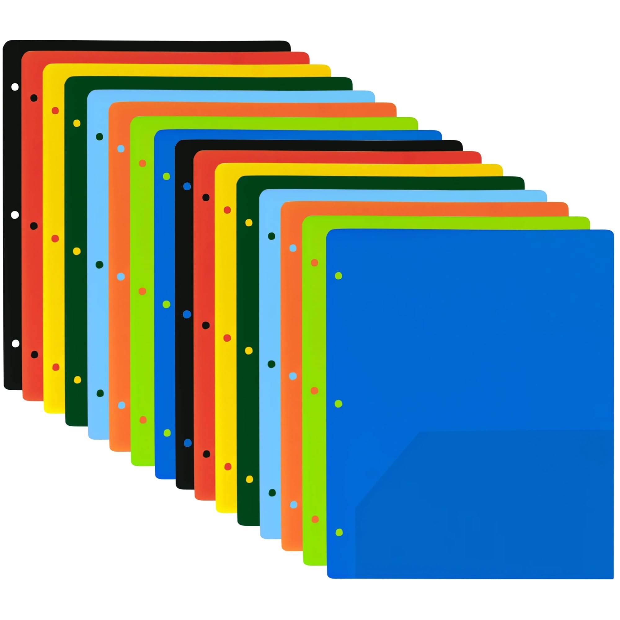 50 Pack of Bulk Wholesale Two Pocket Plastic Folders in 8 Assorted Colors for Filing Paper Work