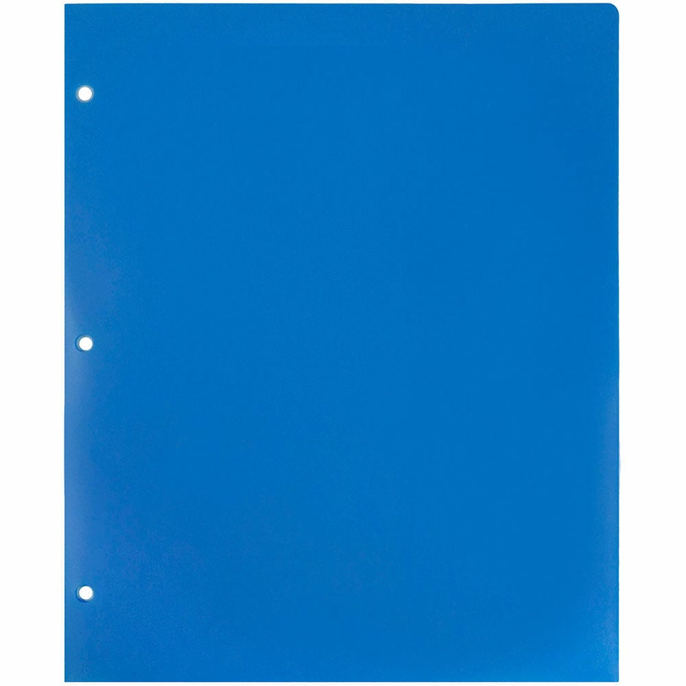 JAM Paper Heavy Duty Plastic 3 Hole Punch Pocket Folders, Extra Tough, Blue, Bulk 48/Pack