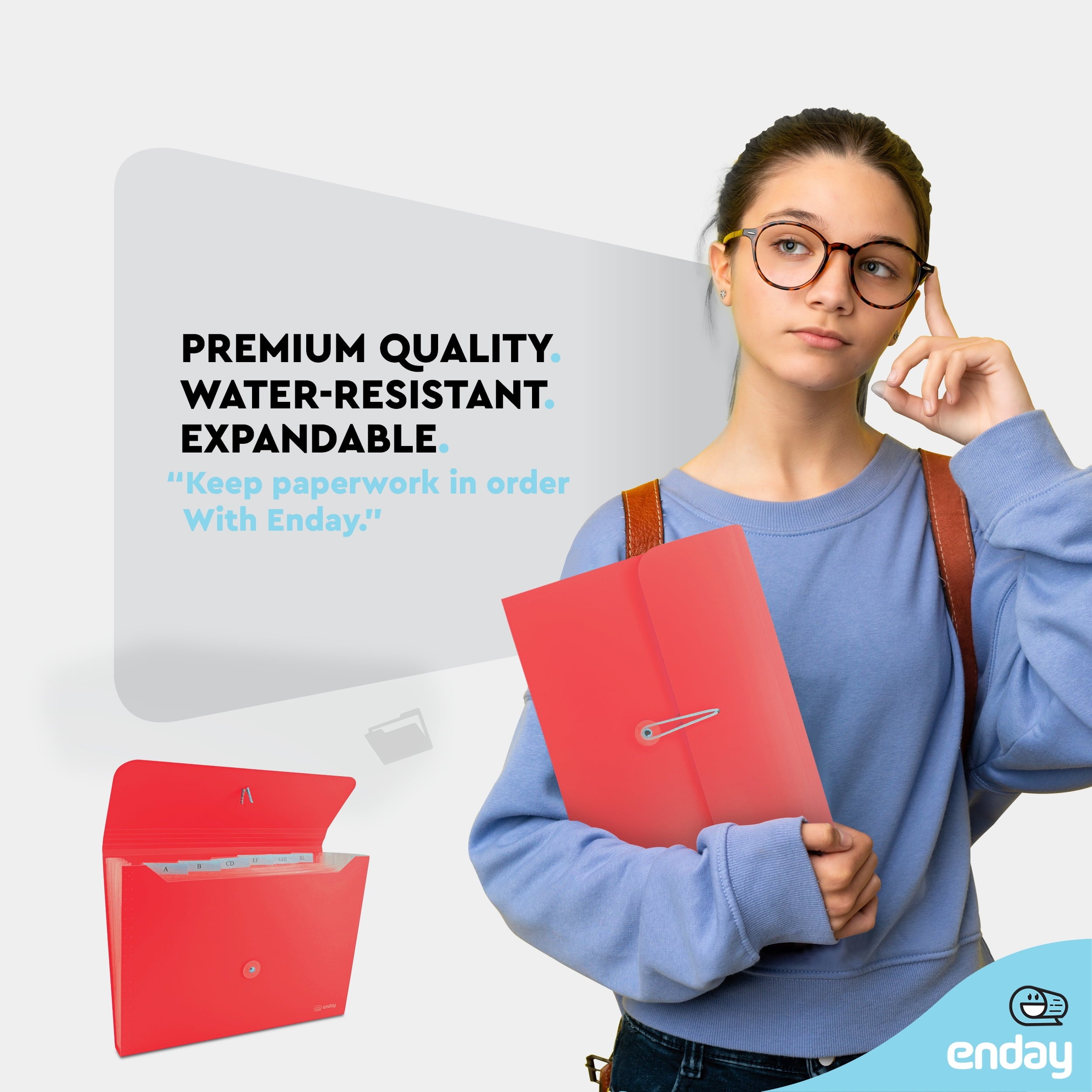 Accordian File Organizer, 7 Pocket Expanding File & Cover Folder with Labels, Plastic Portable Desktop Supplies Letter A4 Paper in Red and Grey (2 Pack) – by Enday