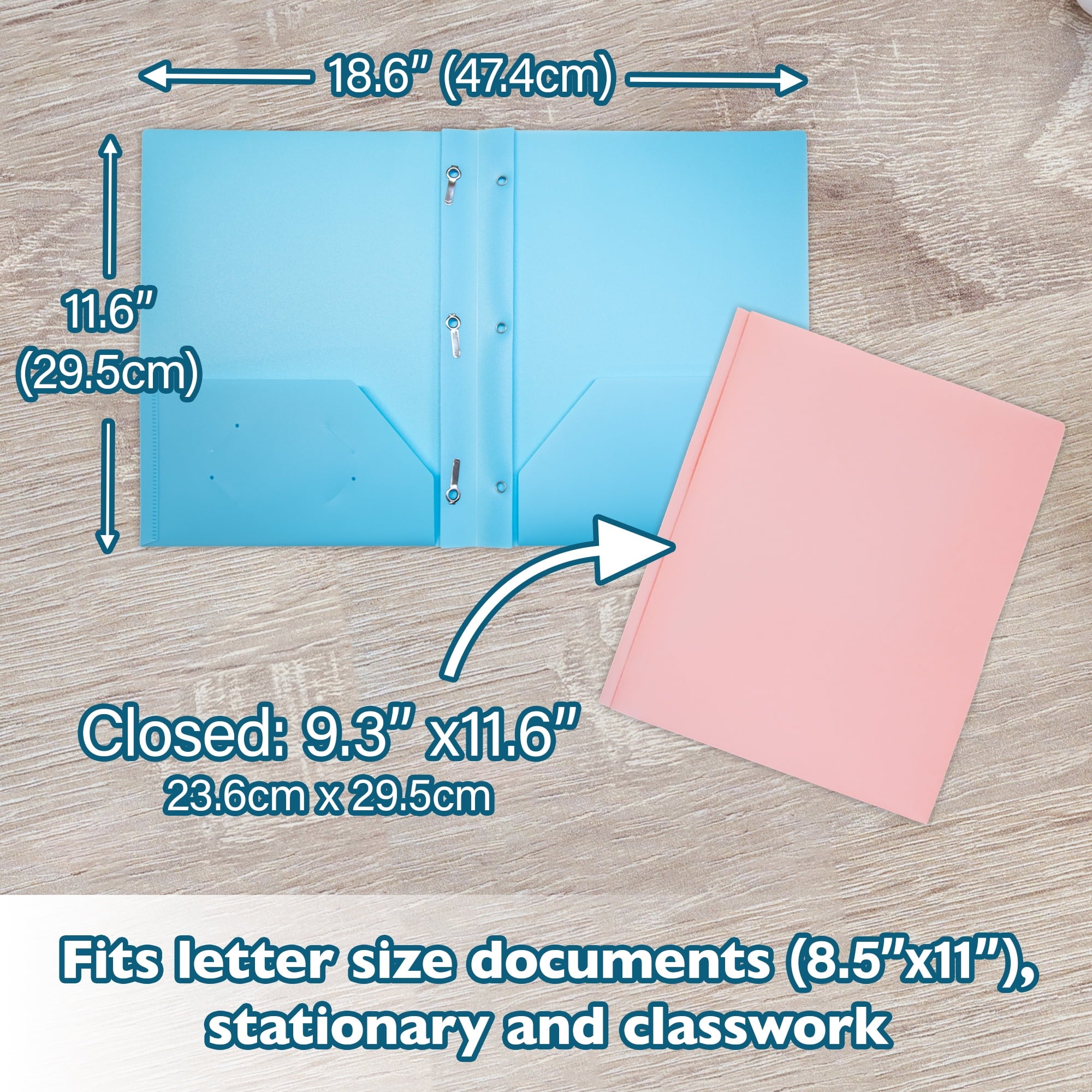 BAZIC 2 Pockets Poly Folder Portfolio, 3 Prong Fastener Clip, Pastel Color, 48-Pack