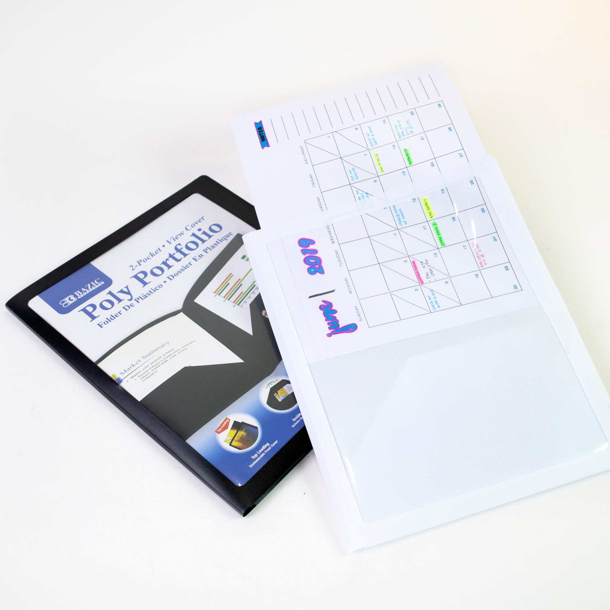 BAZIC 2 Pockets Poly Folder Portfolio w/ View Cover, Document Folders, 2-Pack