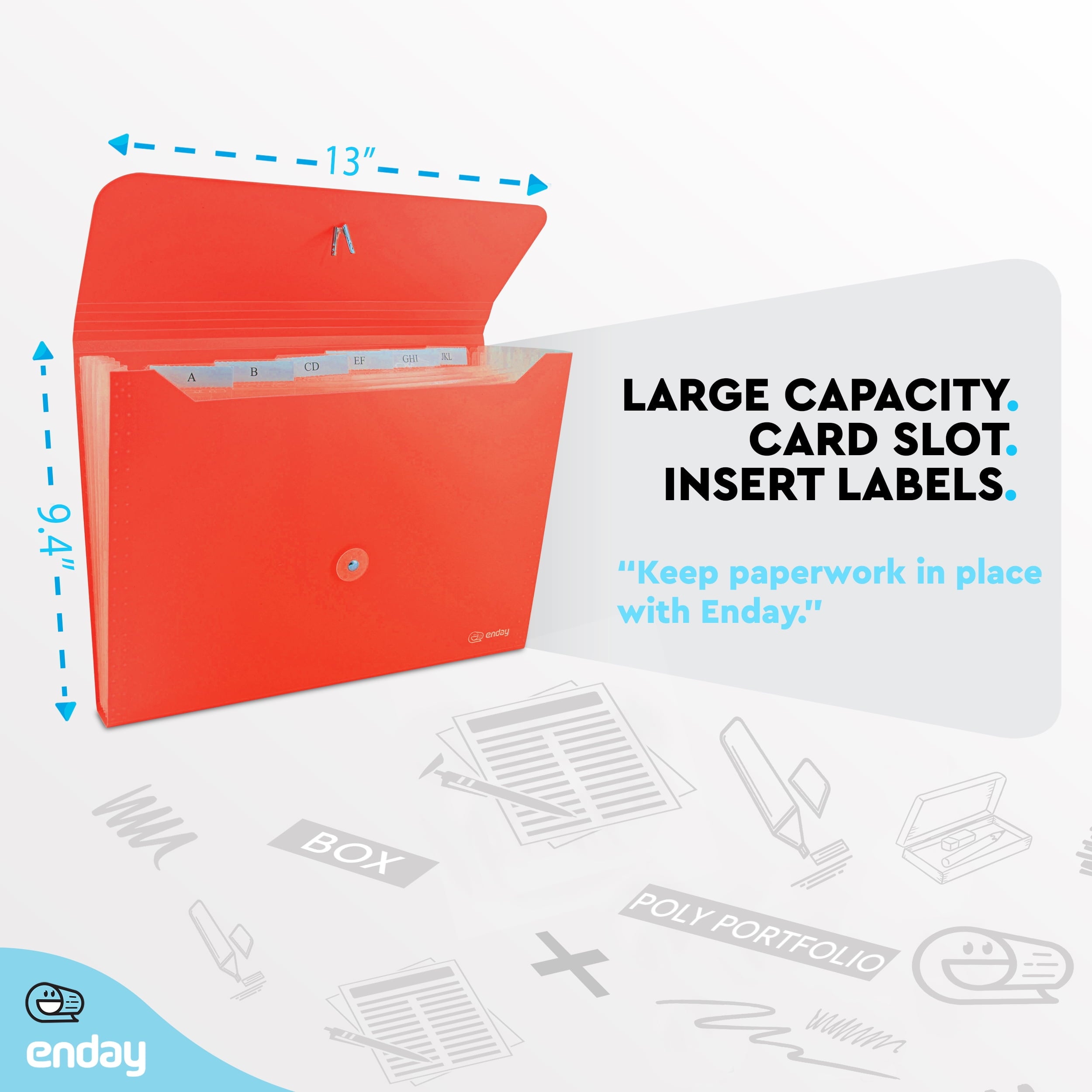 Accordian File Organizer, 7 Pocket Expanding File & Cover Folder with Labels, Plastic Portable Desktop Supplies Letter A4 Paper in Red and Grey (2 Pack) – by Enday