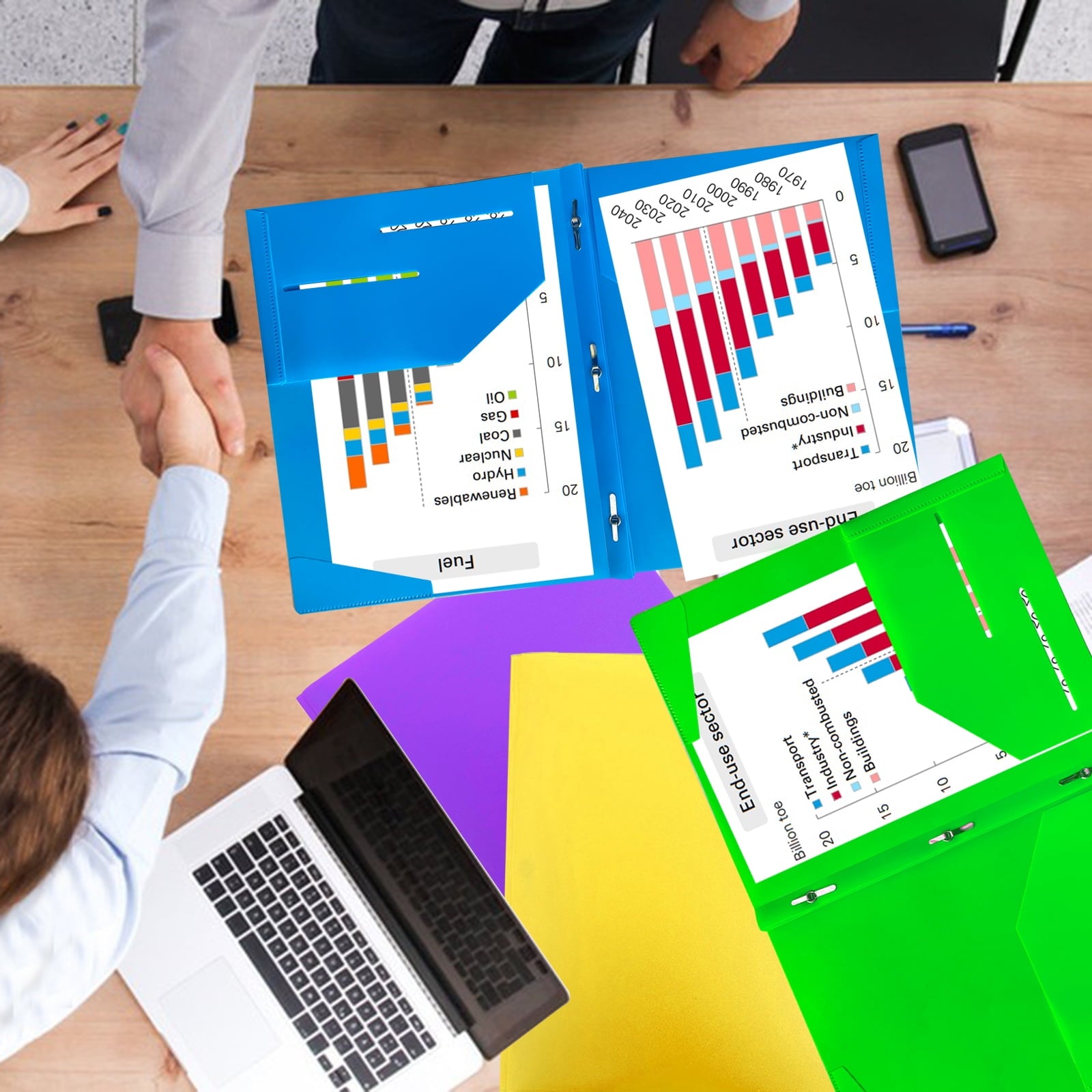 6 Pack Plastic Folders with Pockets and Prongs, 2 Pocket 3-Clasp Folders, Tear-Resistant, Long Lasting Acid-Free Poly, Use for School Office Home Business