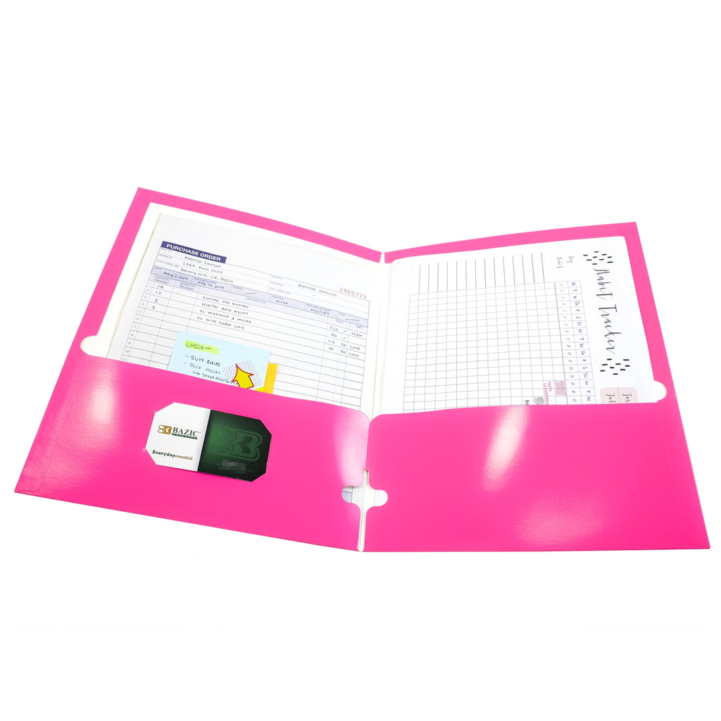 BAZIC 2 Pockets Paper Folder, Laminated Portfolio 3 Hole Punched, 6-Pack