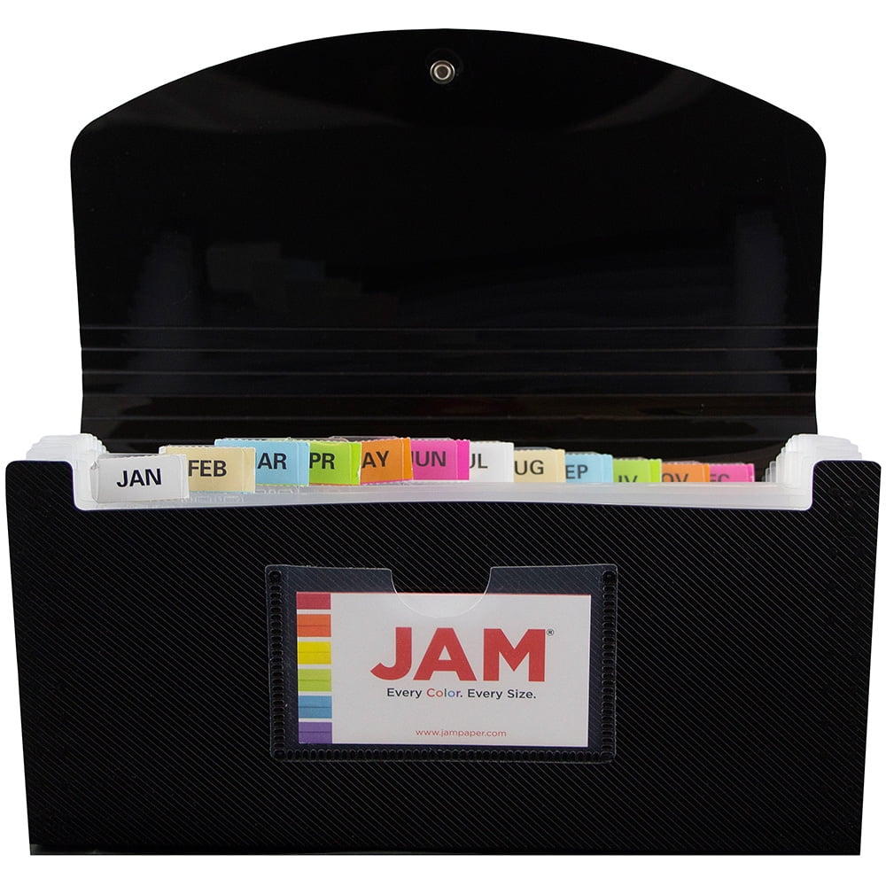 JAM Paper 13 Pocket Expanding File, Black, 2/Pack, Check Size, 5 x 10 1/2
