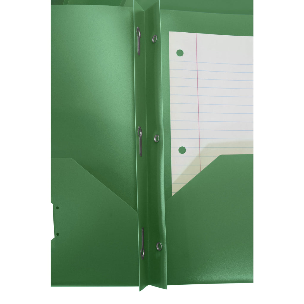 2-Pocket Poly Folders with Fasteners, Green, Pack of 25
