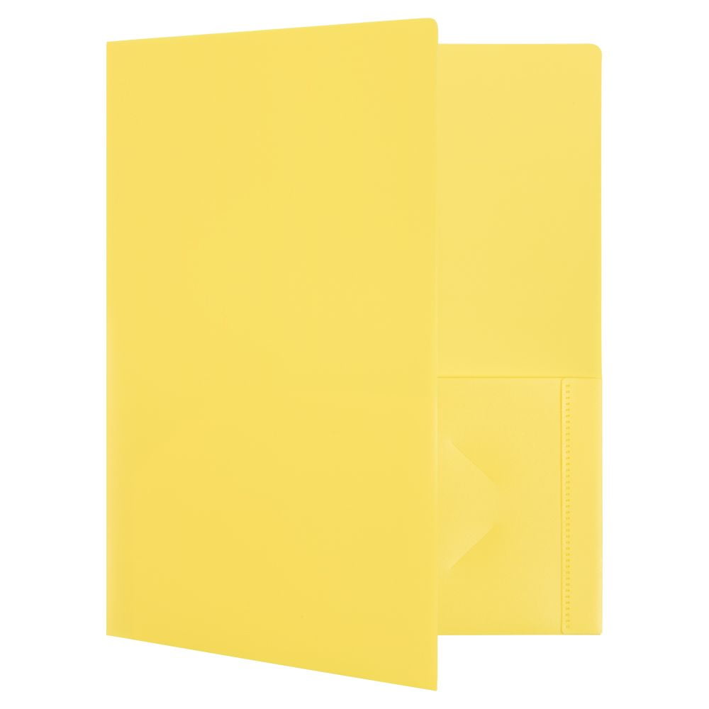 JAM Paper Heavy Duty Plastic Two Pocket Presentation Folders, Yellow, 6 Pack