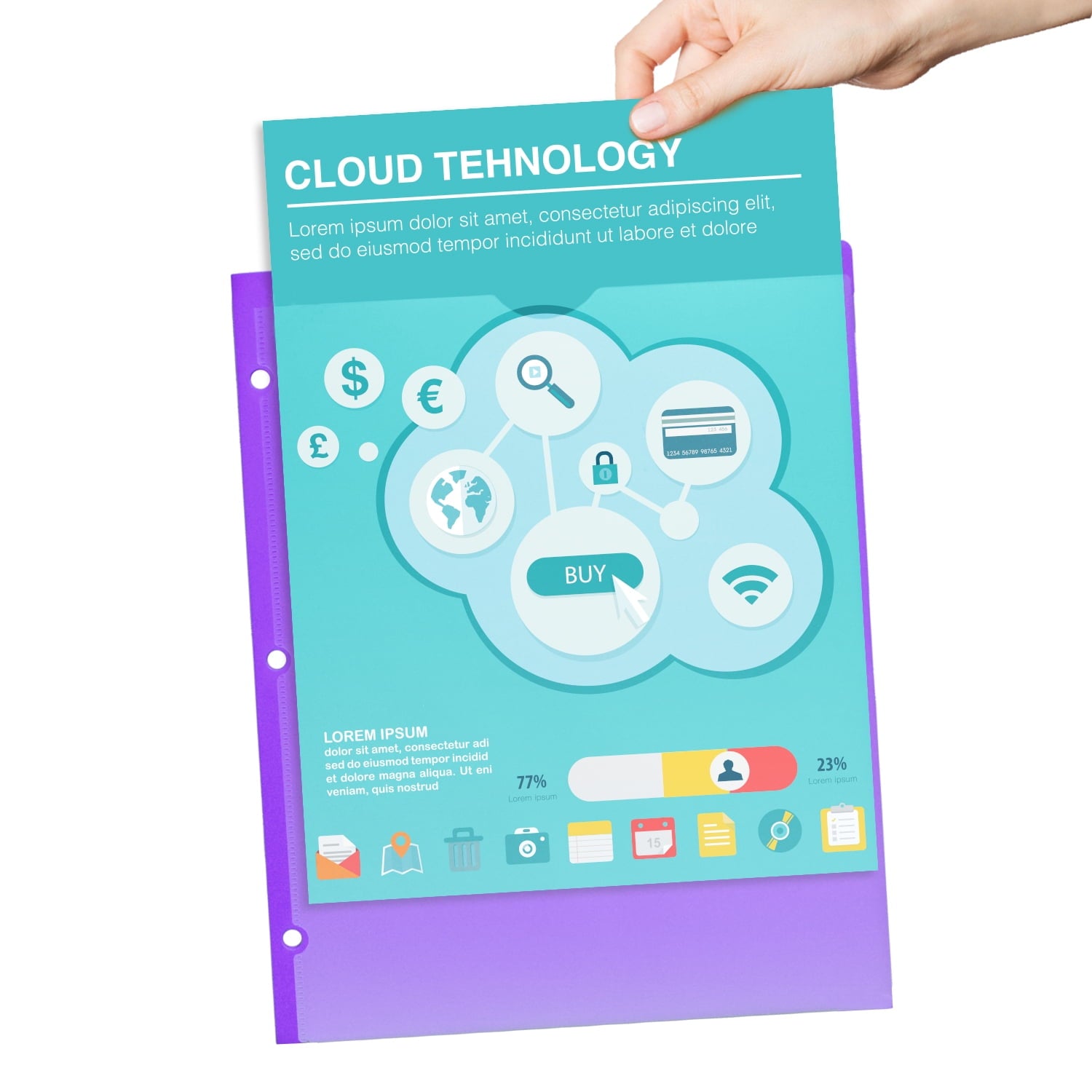 RYWESNIY 4 Pocket Plastic Folders ,3 Hole Punch,Letter Size, Assorted Colors, 4 Pack