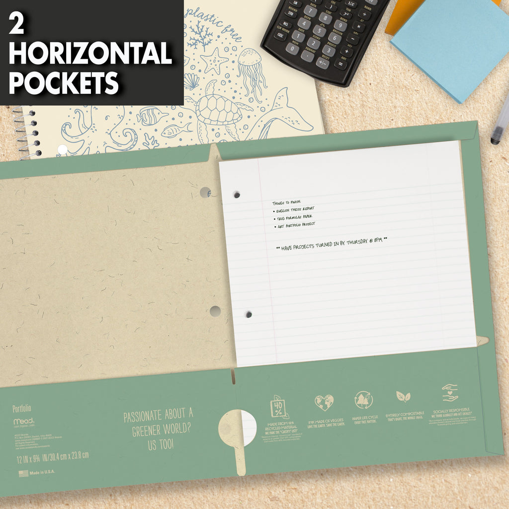 Mead We Mean Green 2-Pocket Paper Folder, 2 Pack, Yellow and Green (331761FB-WMT)