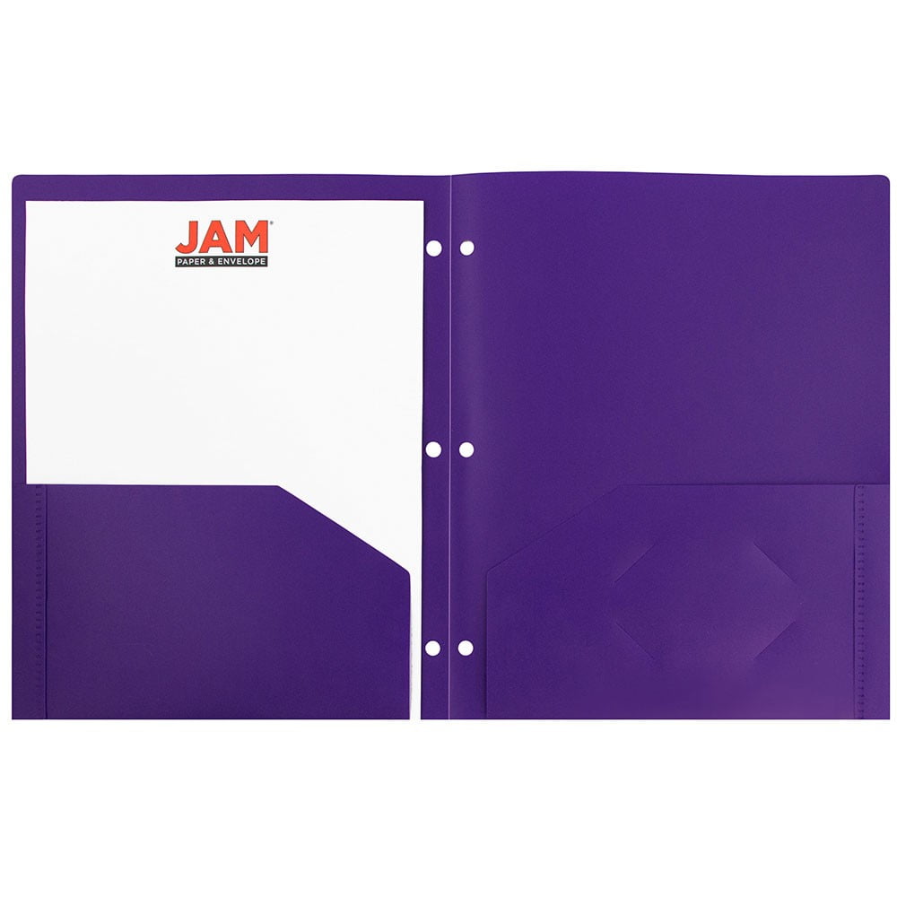 JAM Paper Heavy Duty Plastic 3 Hole Punch School Folders with Pockets, 6 per Pack