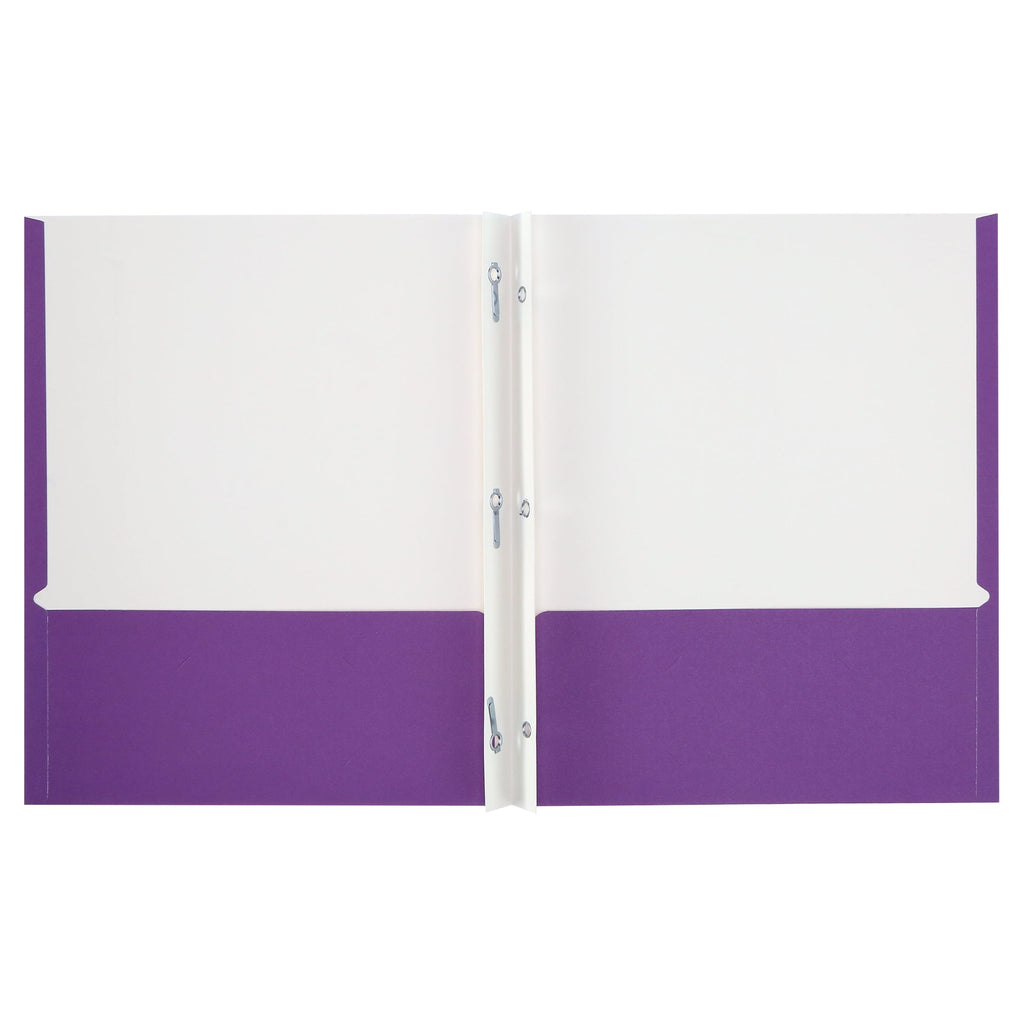 Purple Paper 2 Pocket Folders with Prongs, 50 Pack, by Better Office Products, Matte Texture, Letter Size Paper Folders, 50 Pack, with 3 Metal Prong Fastener Clips, Purple