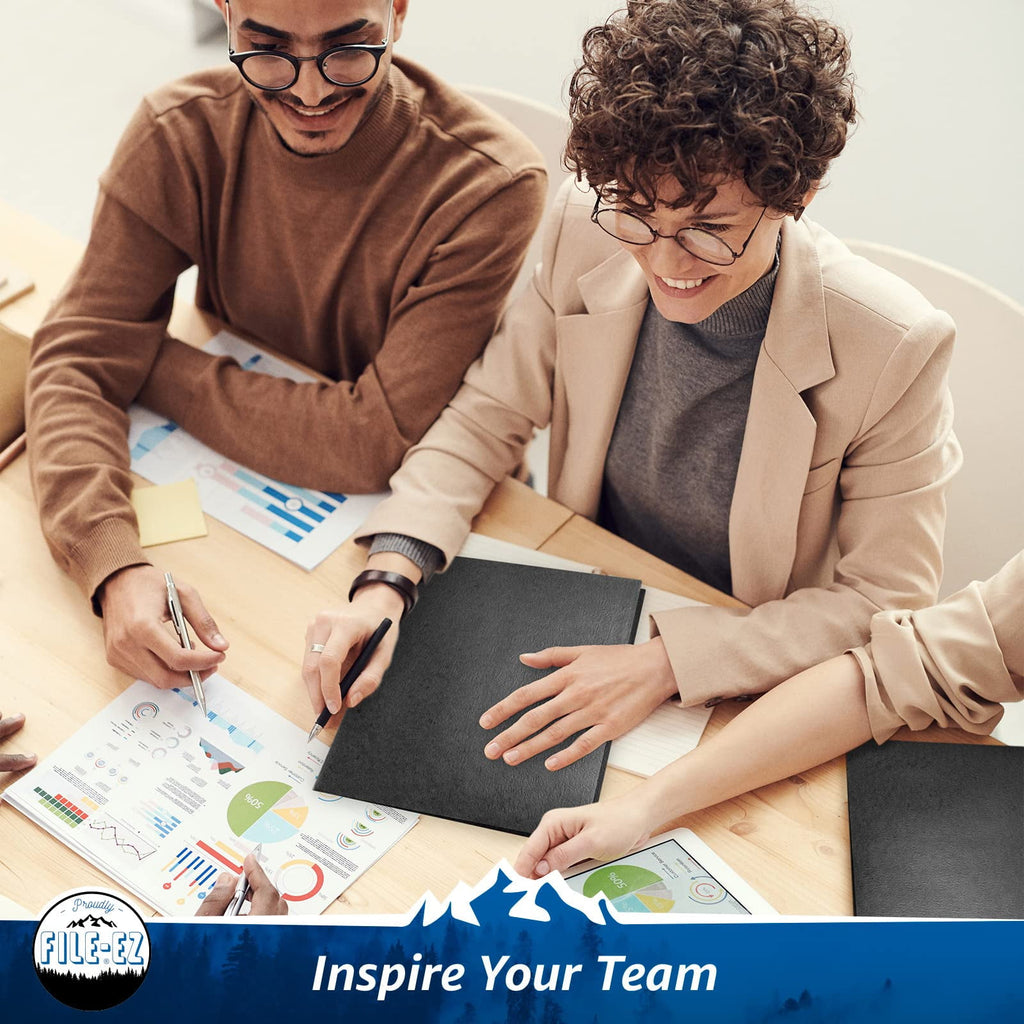 FILE-EZ Two-Pocket Folders, Black, 25-Pack, Textured Paper, Letter Size (EZ-52505), Made in USA