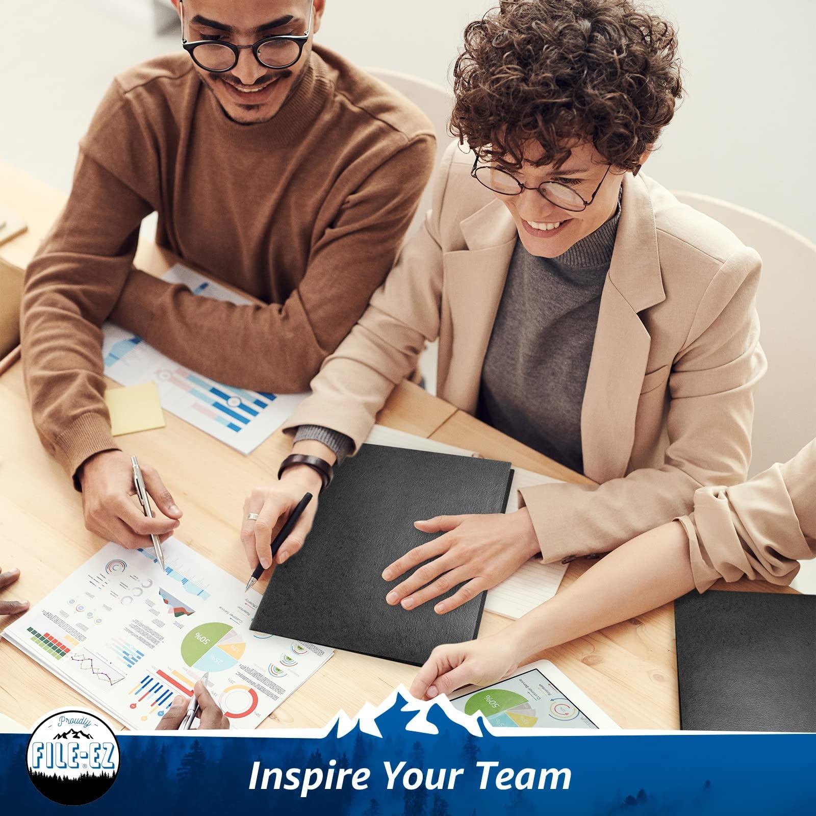 FILE-EZ Two-Pocket Folders, Black, 25-Pack, Textured Paper, Letter Size (EZ-52505), Made in USA