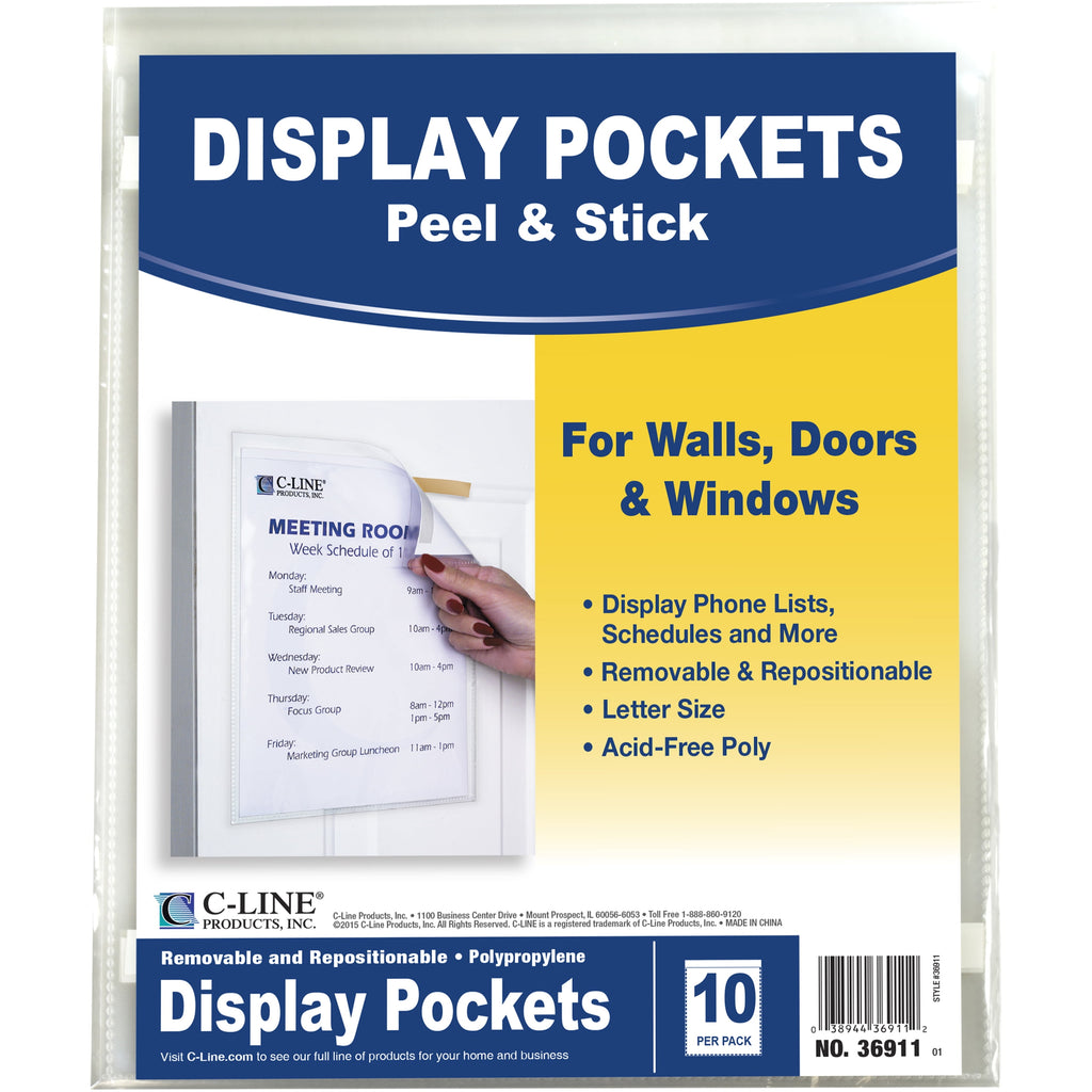 C-Line Display Pockets, 8 1/2" x 11", Polypropylene, 10/Pack