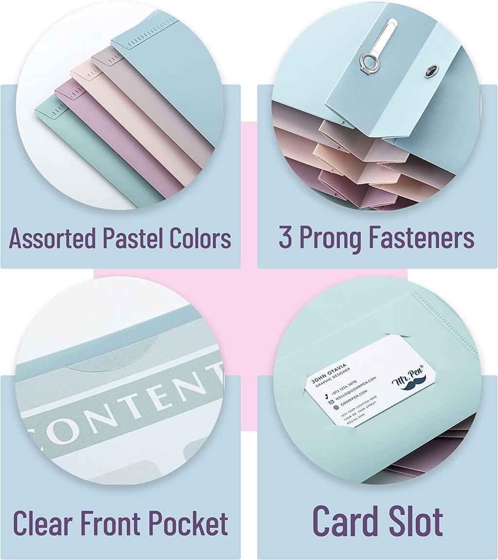 Mr. Pen- Plastic Folders with Clear Front Pocket, 5 pcs, Pastel Colors, Pocket Folders