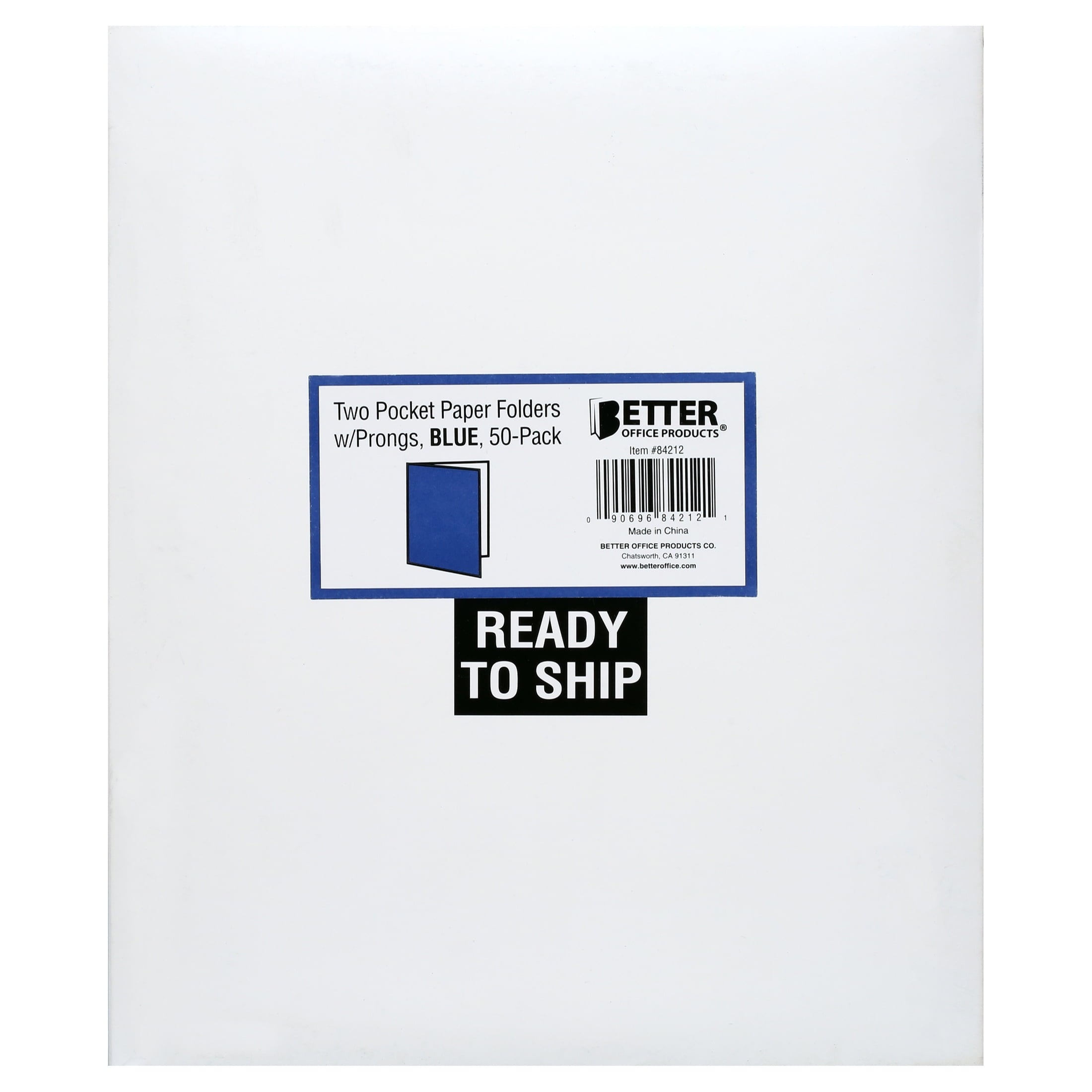 Better Office Products Blue Paper 2 Pocket Folders with Prongs, Blue, 50 Pack