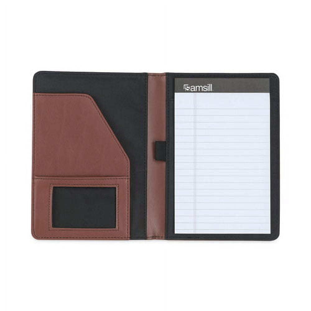 Samsill Contrast Stitch Leather Padfolio, 6 1/4w X 8 3/4h, Open Style, Brown