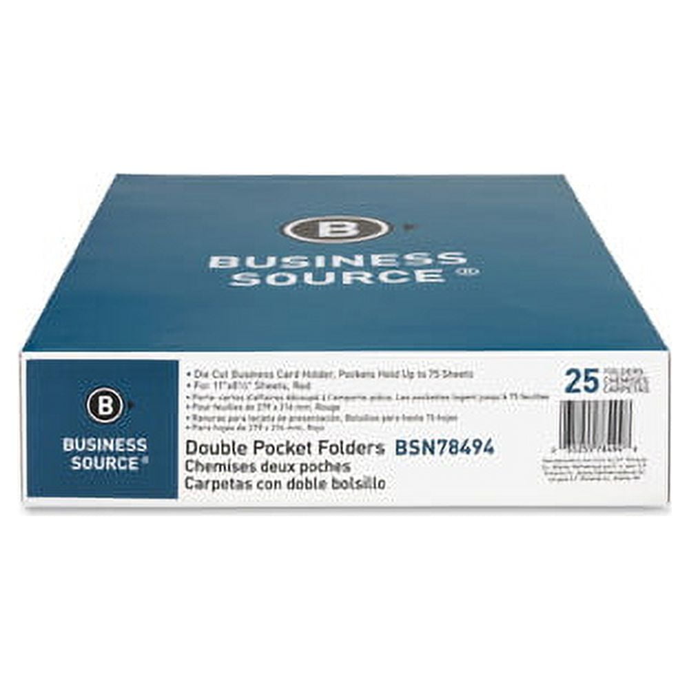 Business Source, BSN78494, Two-Pocket Folders, 25 / Box, Red