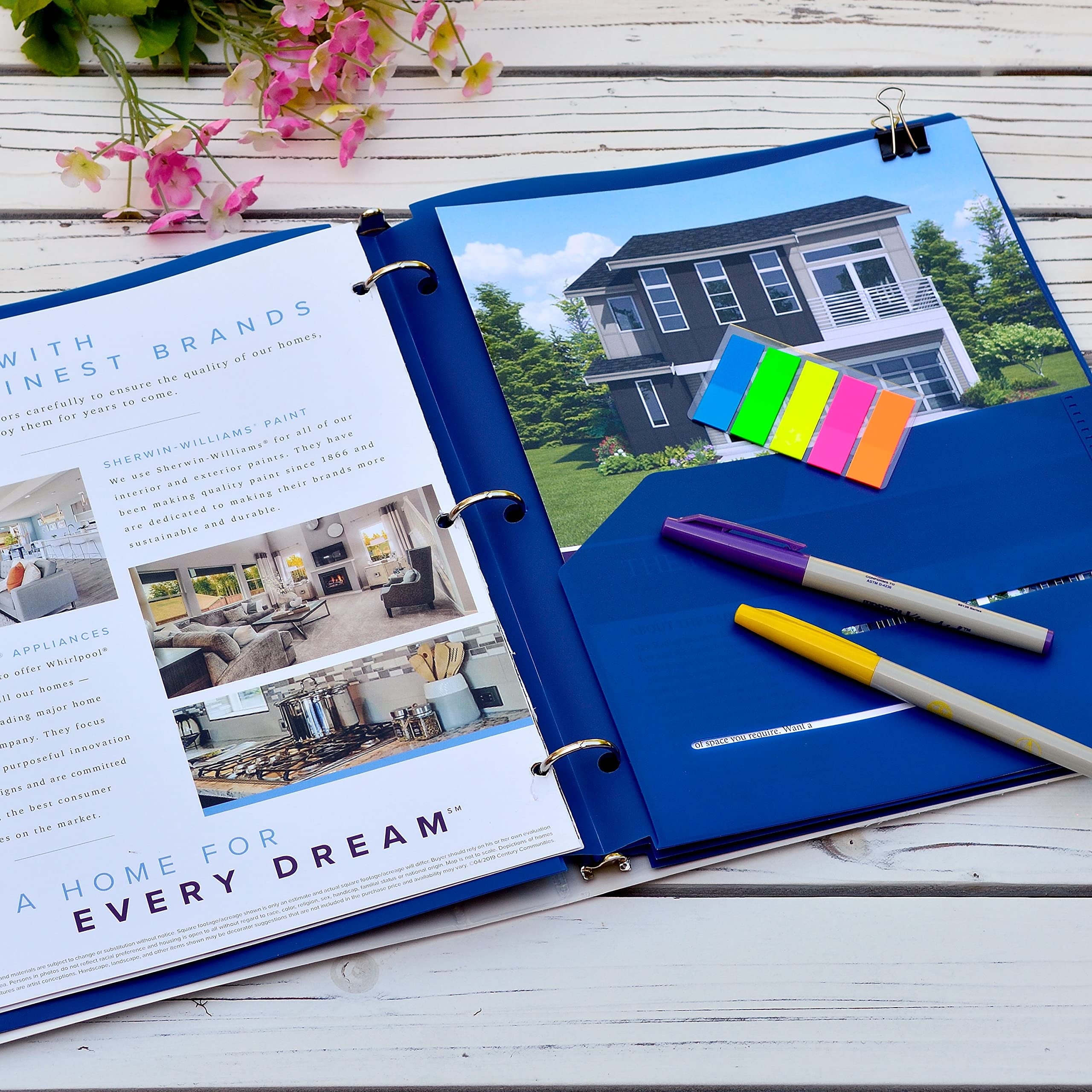 Youngever 6 Pack Heavy Duty Plastic Two Pocket Folders, Binder Dividers with Pocket, 3 Hole Punch Folder with Notches, Binder Folders (Dark Blue)