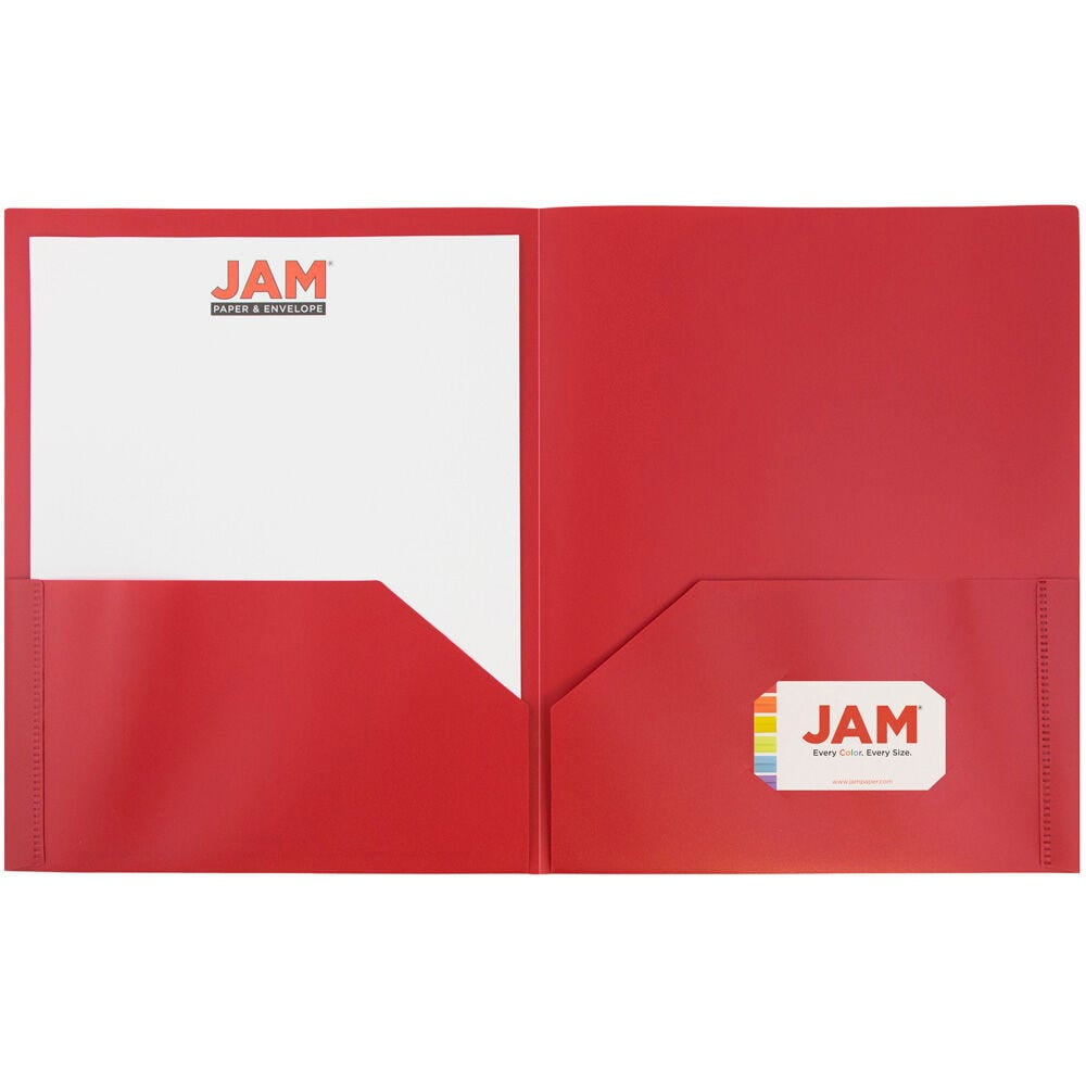 JAM Paper Plastic 2 Pocket POP Folders, School Folders, Red, Bulk 144/Box