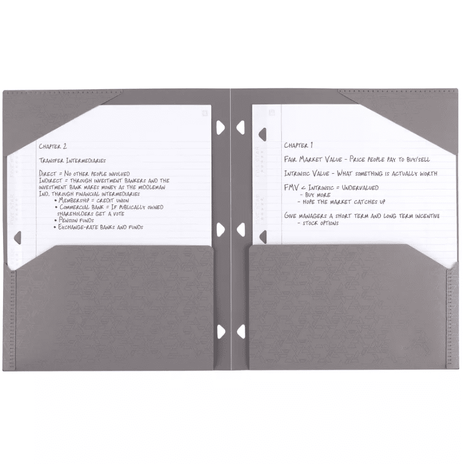 Five Star Plastic Folder 2-Pocket Stay-Put 11.75" x 9.5" Grey